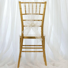 5 Pack Organza Chair Sashes White - Timeless Reusable Sheer Chair Bows for Chic Events 6"x108"