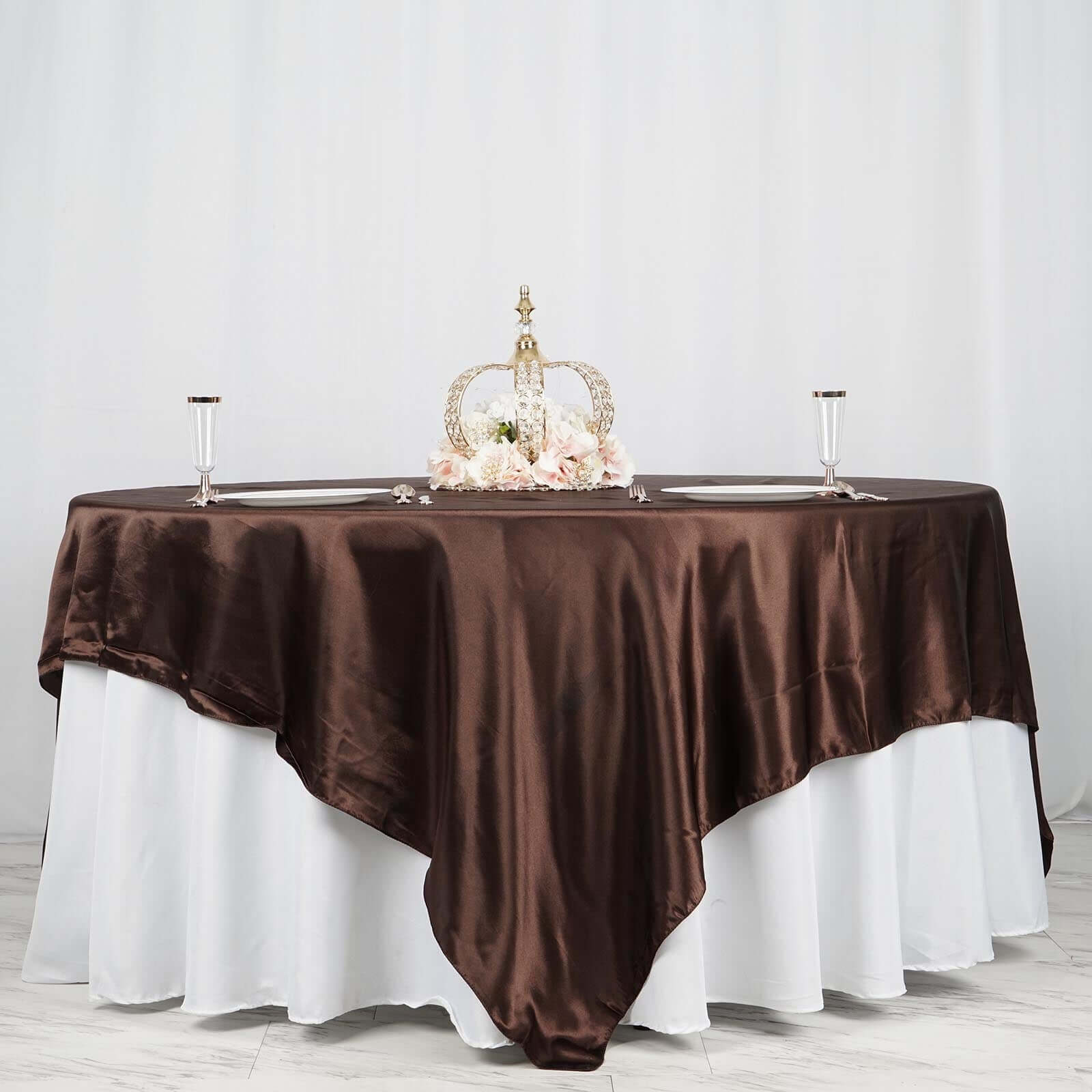 Satin 90"x90" Table Overlay Square Tablecloth Chocolate - Smooth Finish Table Topper