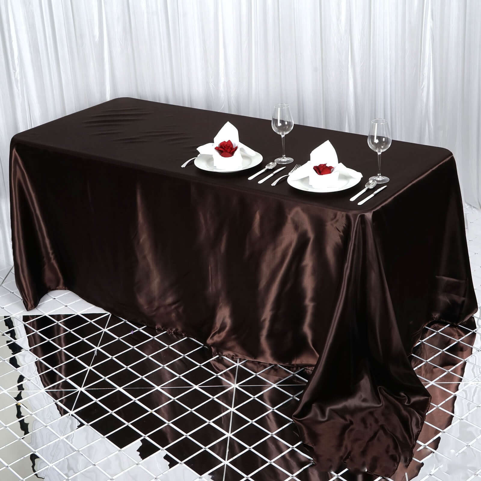 Satin Rectangular 90"x132" Tablecloth Chocolate Satin - Seamless Table Cover