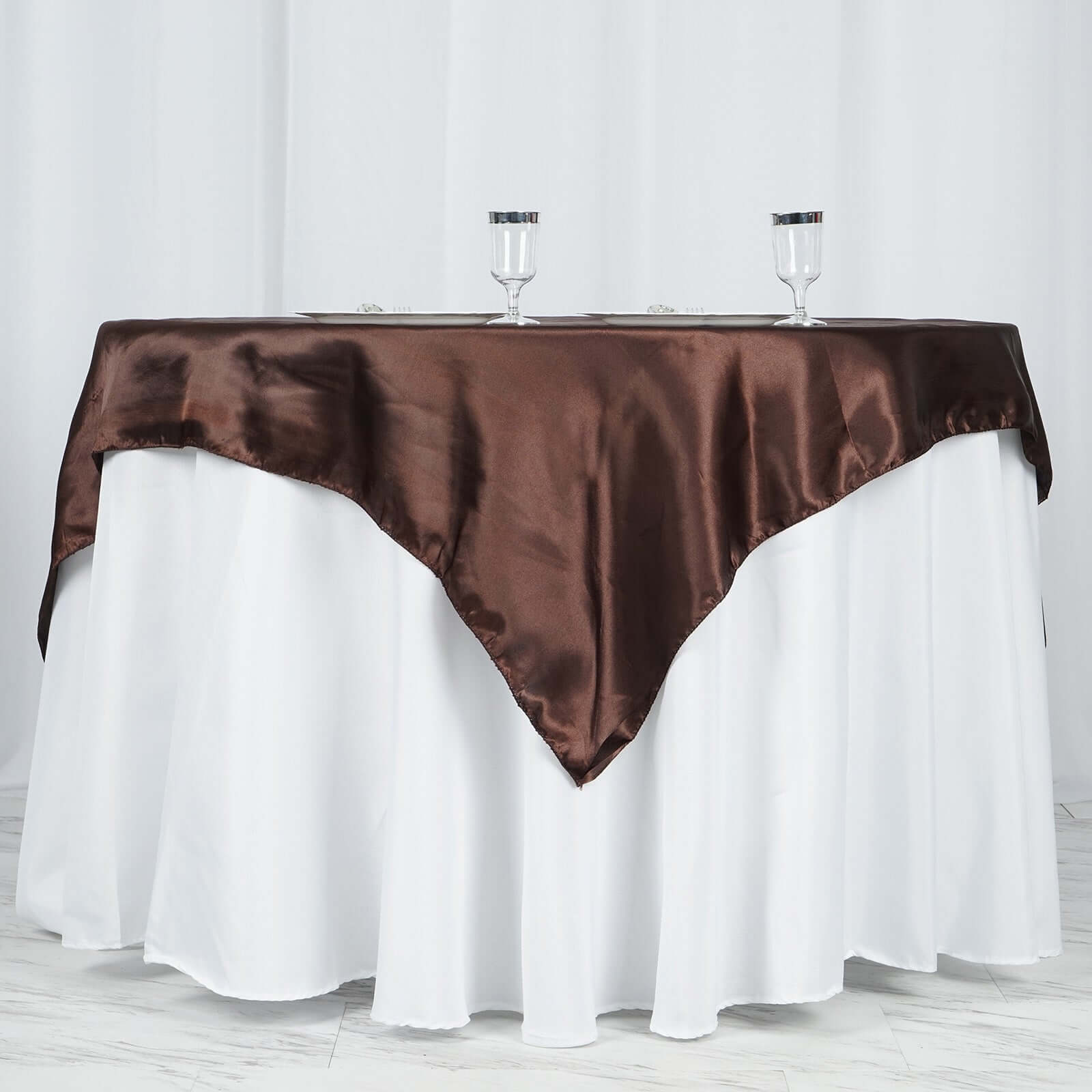 Satin 60"x60" Table Overlay Square Tablecloth Chocolate - Smooth Silky Touch Table Cover