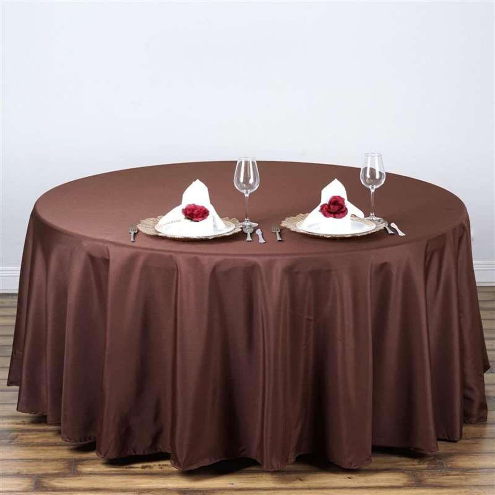 Polyester 108" Round Tablecloth Chocolate - Wrinkle-Resistant Table Cover