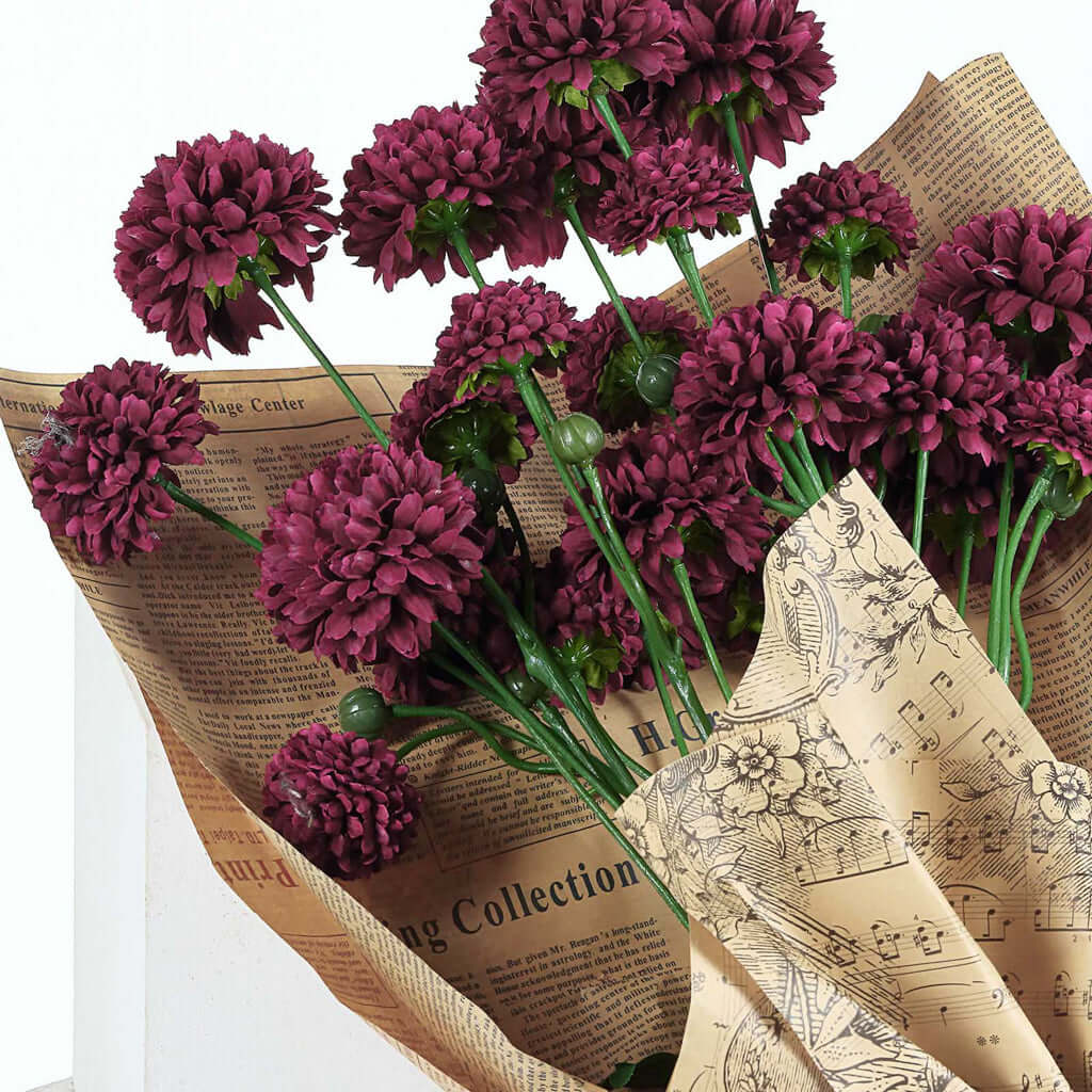 2 Bushes | 33" Burgundy Artificial Chrysanthemum Mum Flower Bouquets