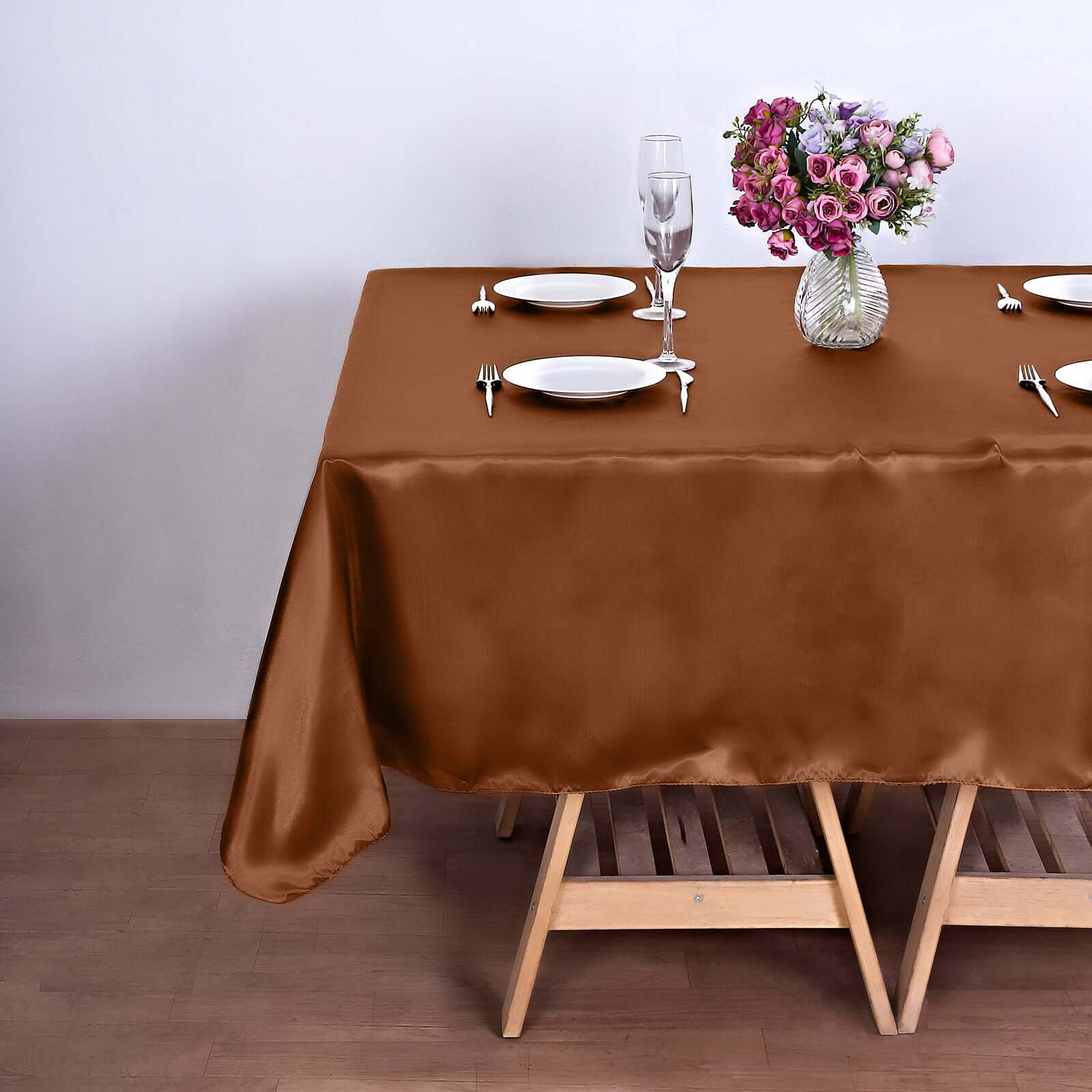 Satin 72"x72" Table Overlay Square Tablecloth Cinnamon Brown - Smooth Finish Table Cover