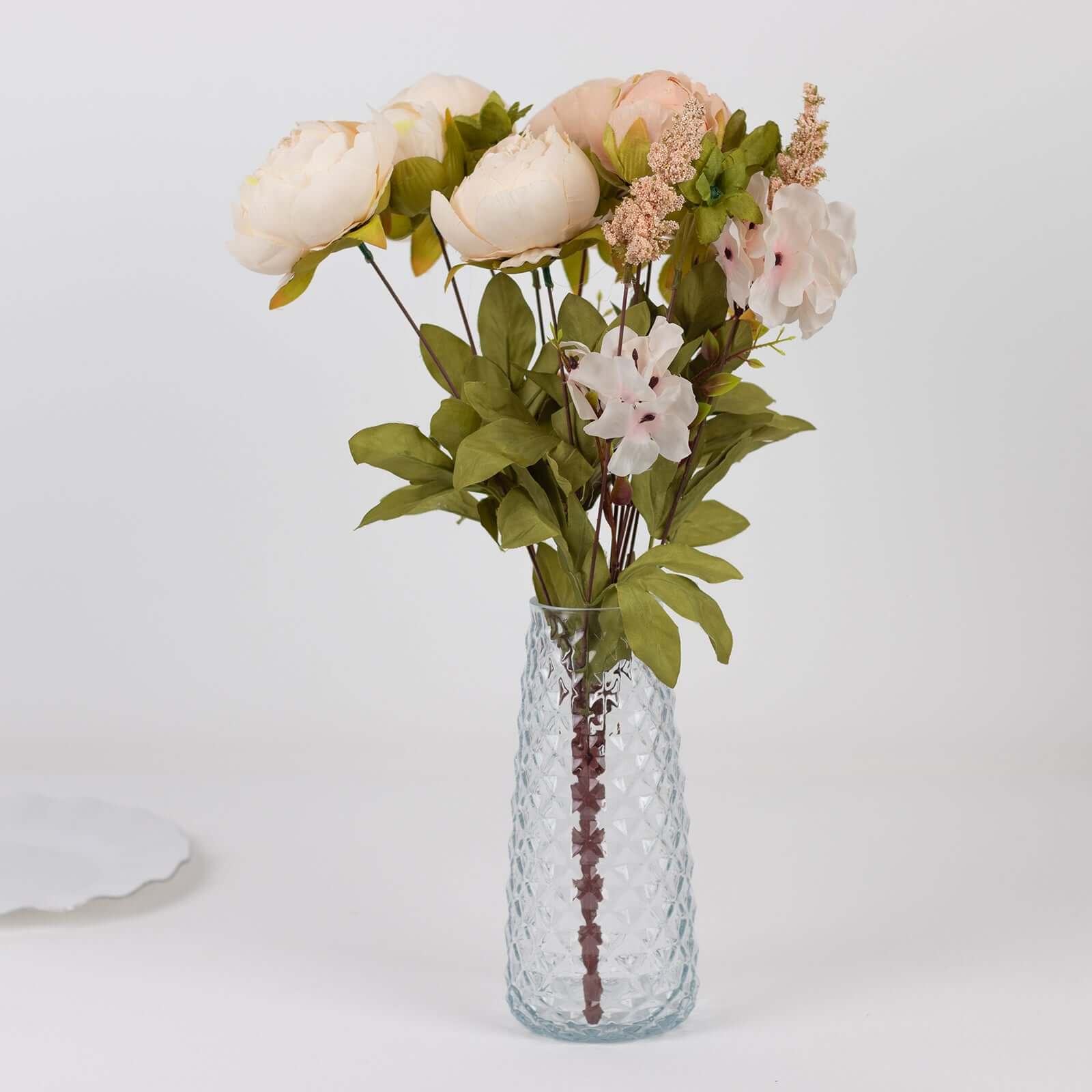 6-Pack Glass Urn Vases Clear with Diamond Crystal Cut Pattern - Stylish Decorative Design for Event Decor 8.5"