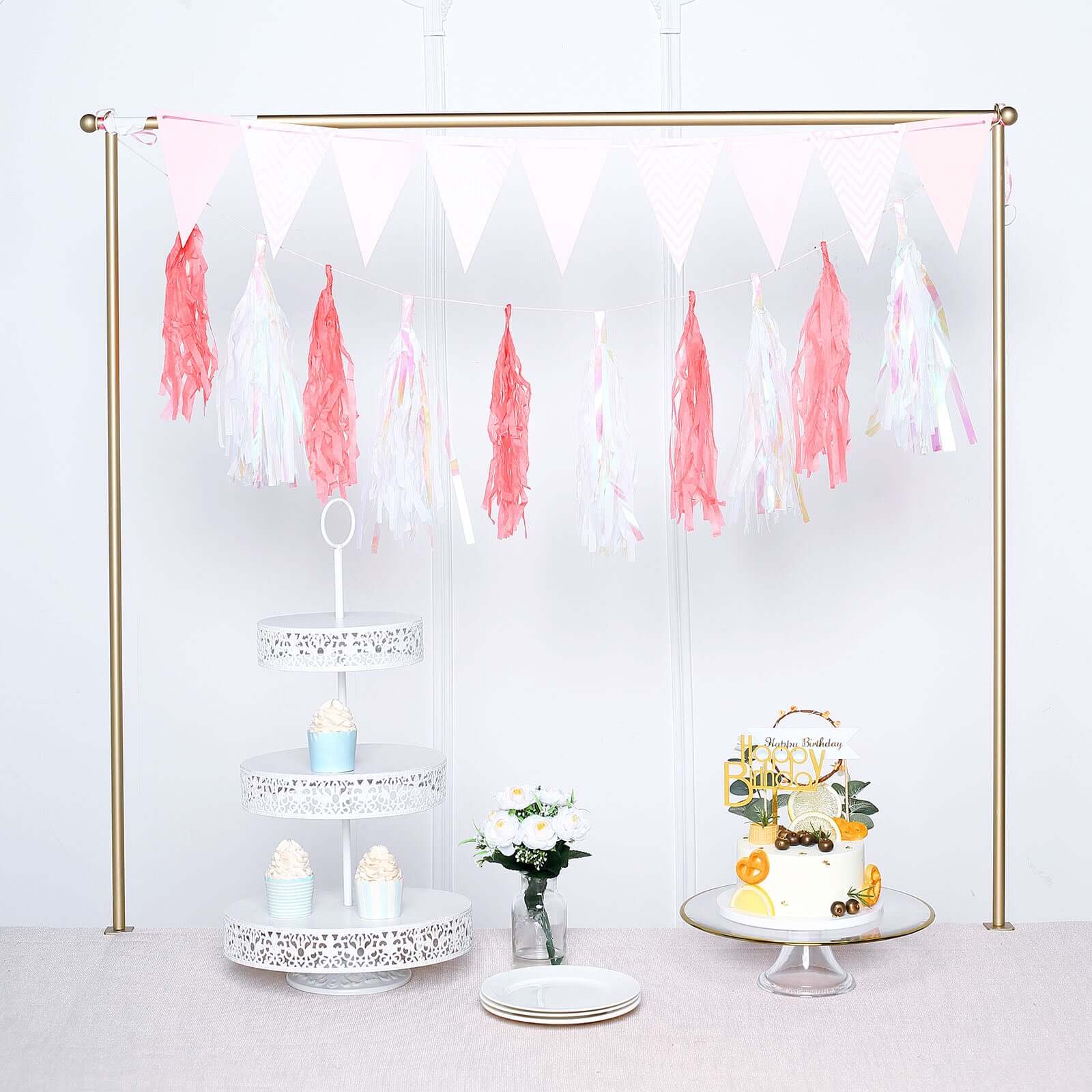 12 Pack Pre-Tied Coral Tissue Paper Tassel Garland With String, Hanging Fringe Party Streamer Backdrop Decor