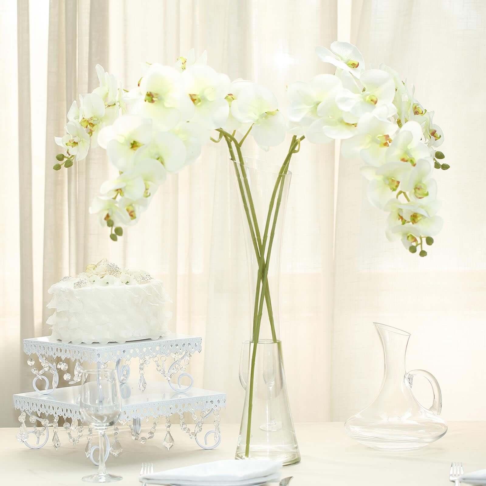 2 Stems 40" Tall Cream Artificial Silk Orchid Flower Bouquets