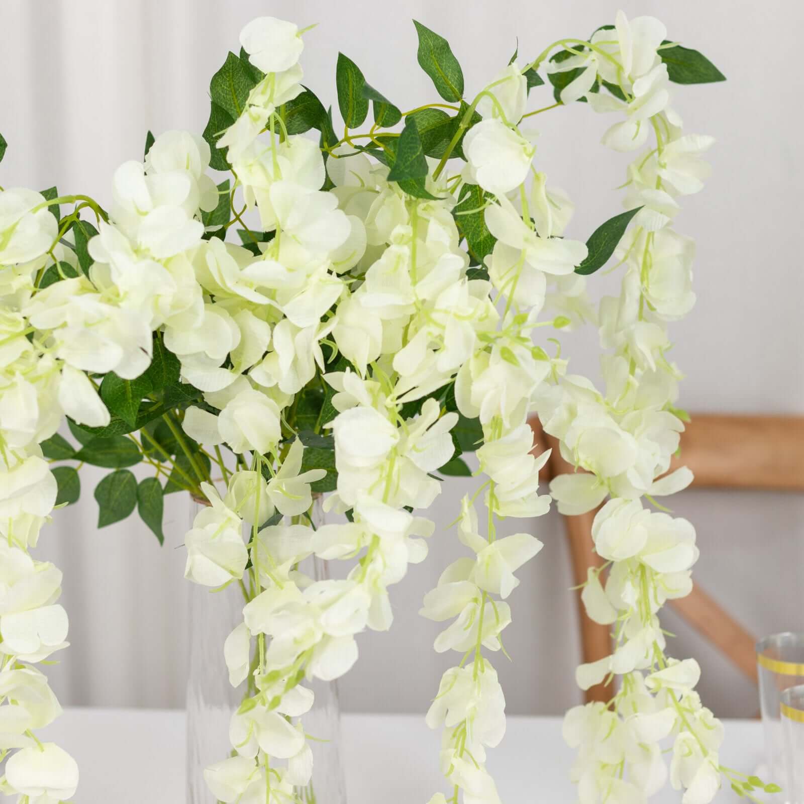 5 Pack 44" Silk Hanging Wisteria Flower Garland Vines in Cream, 3 Strands in 1 Bush