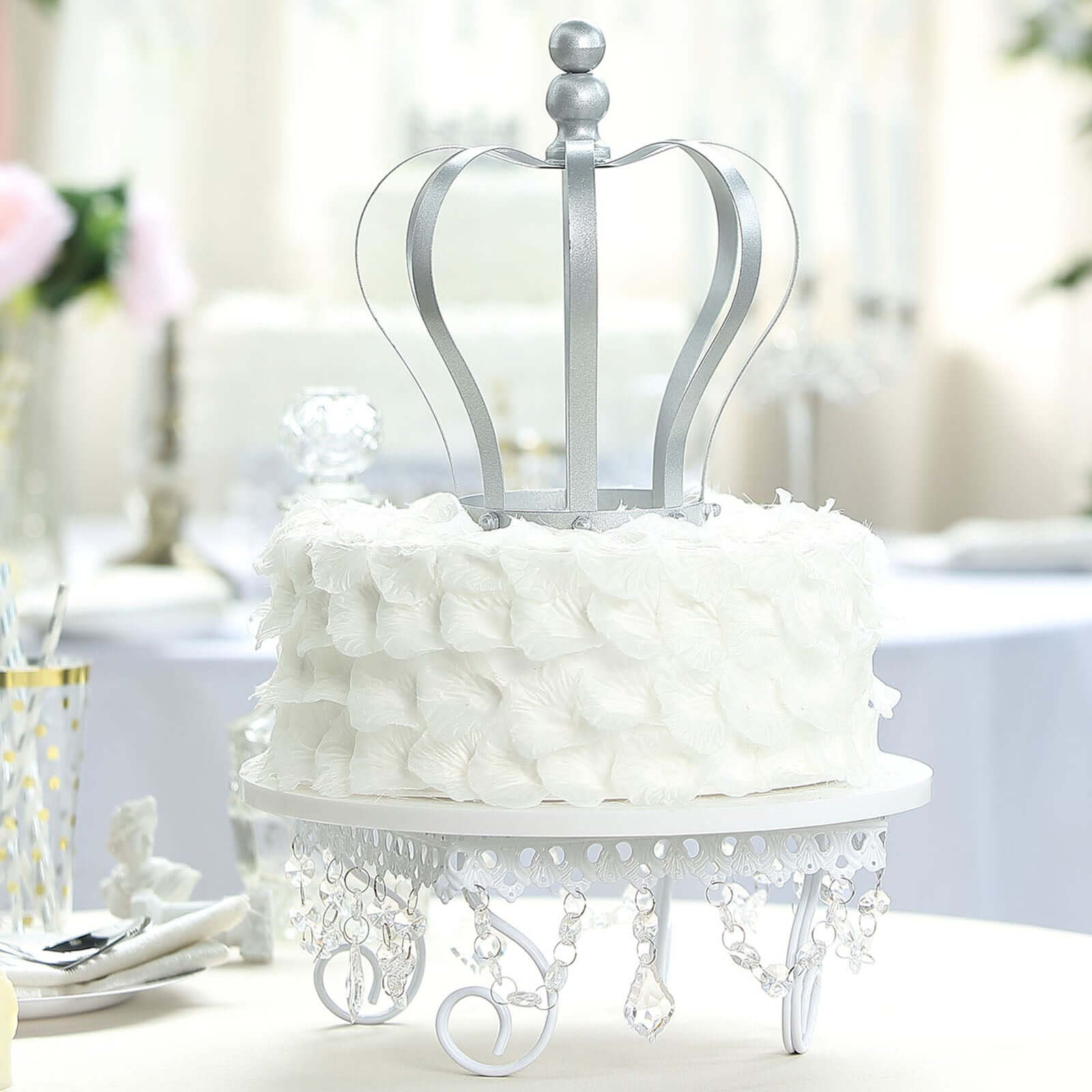 Metal Royal Crown Cake Topper Silver - Sophisticated Wedding Cake Centerpiece Decor for Themed Events 9"