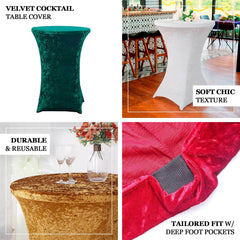 Crushed Velvet Spandex 32" Round Cocktail Table Cover Hunter Emerald Smooth Highboy Tablecloth