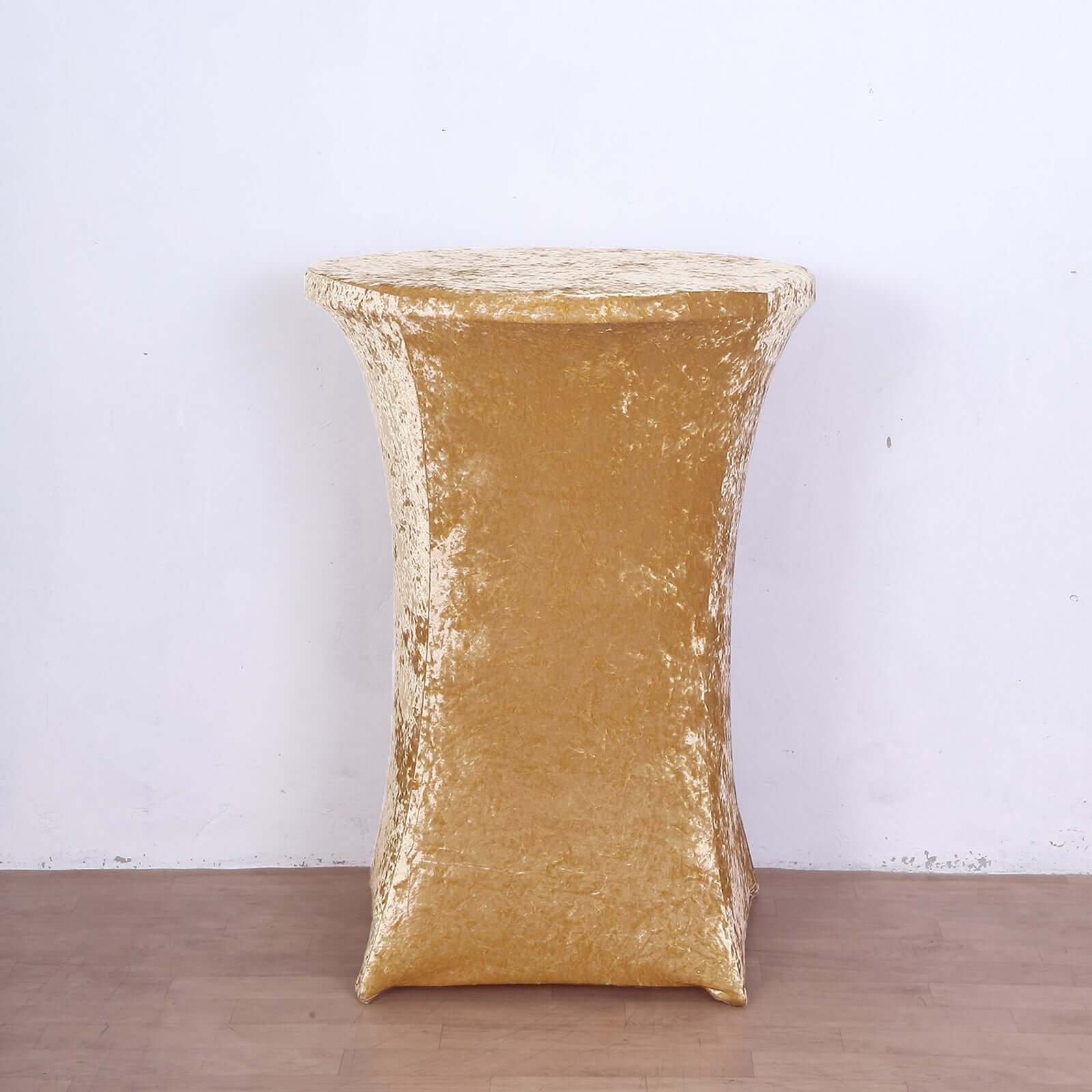 Crushed Velvet Spandex 32" Round Cocktail Table Cover Champagne Smooth Highboy Tablecloth