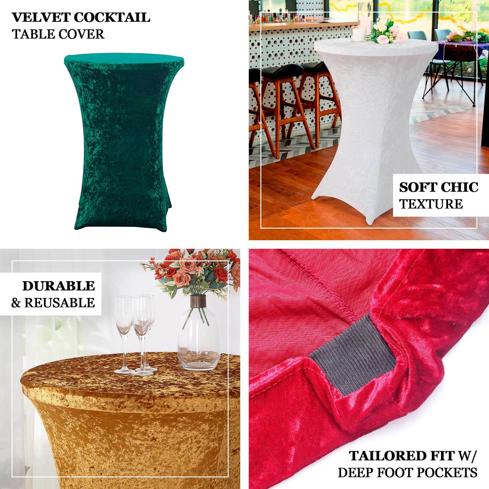 Crushed Velvet Spandex 32" Round Cocktail Table Cover Red Smooth Highboy Tablecloth