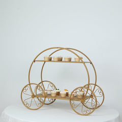 2-Tier Metal Cupcake Stand Gold - Giant Enchanting Cinderella Carriage-Inspired Pumpkin Coach Centerpiece Dessert Display Stand for Pastries & Party Favors 28"