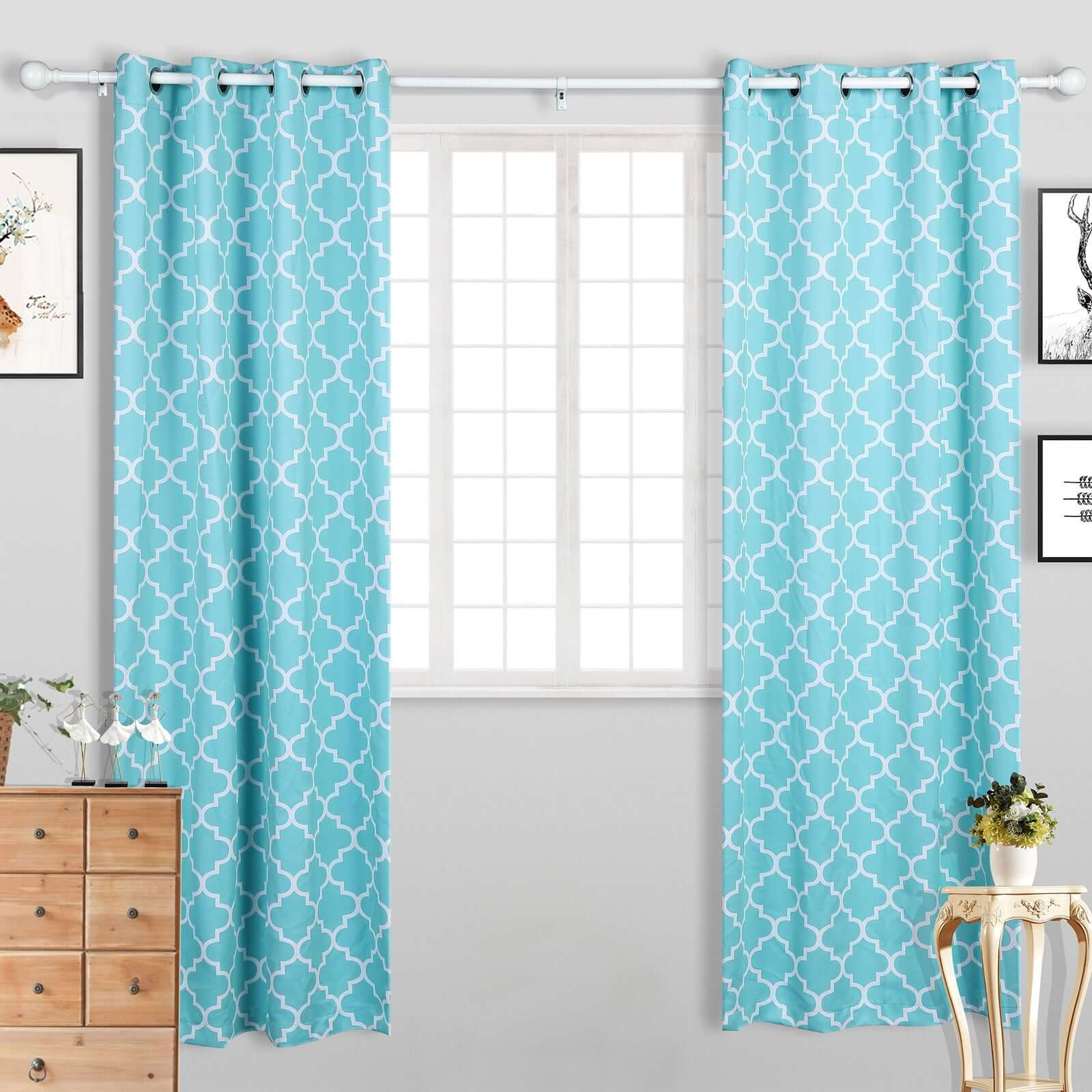 42"-126" Adjustable Curtain Rod Set, White, Round Finials