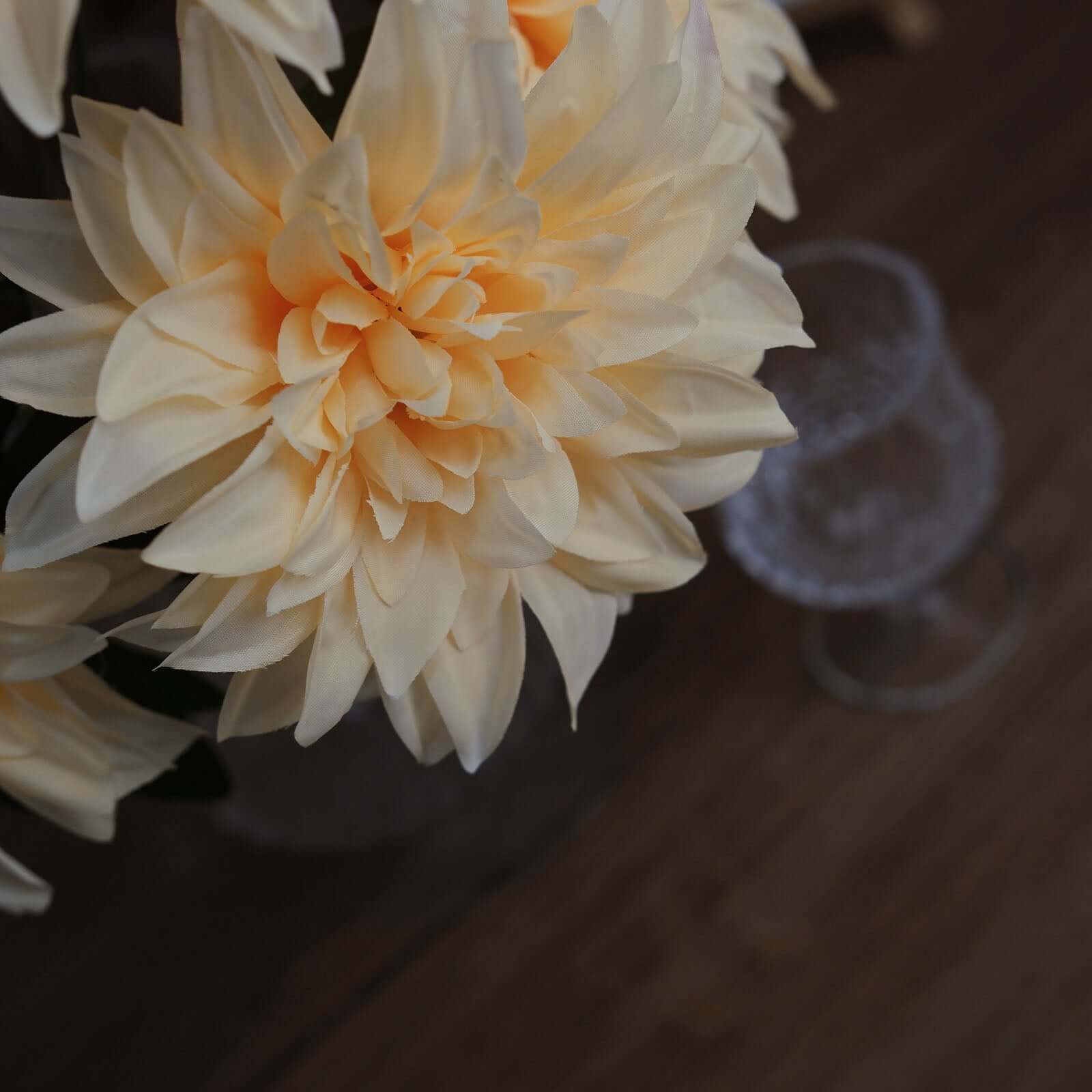 2 Bushes 20" Cream Large Head Artificial Dahlia Bouquet, Silk Bridal Flower Decorations