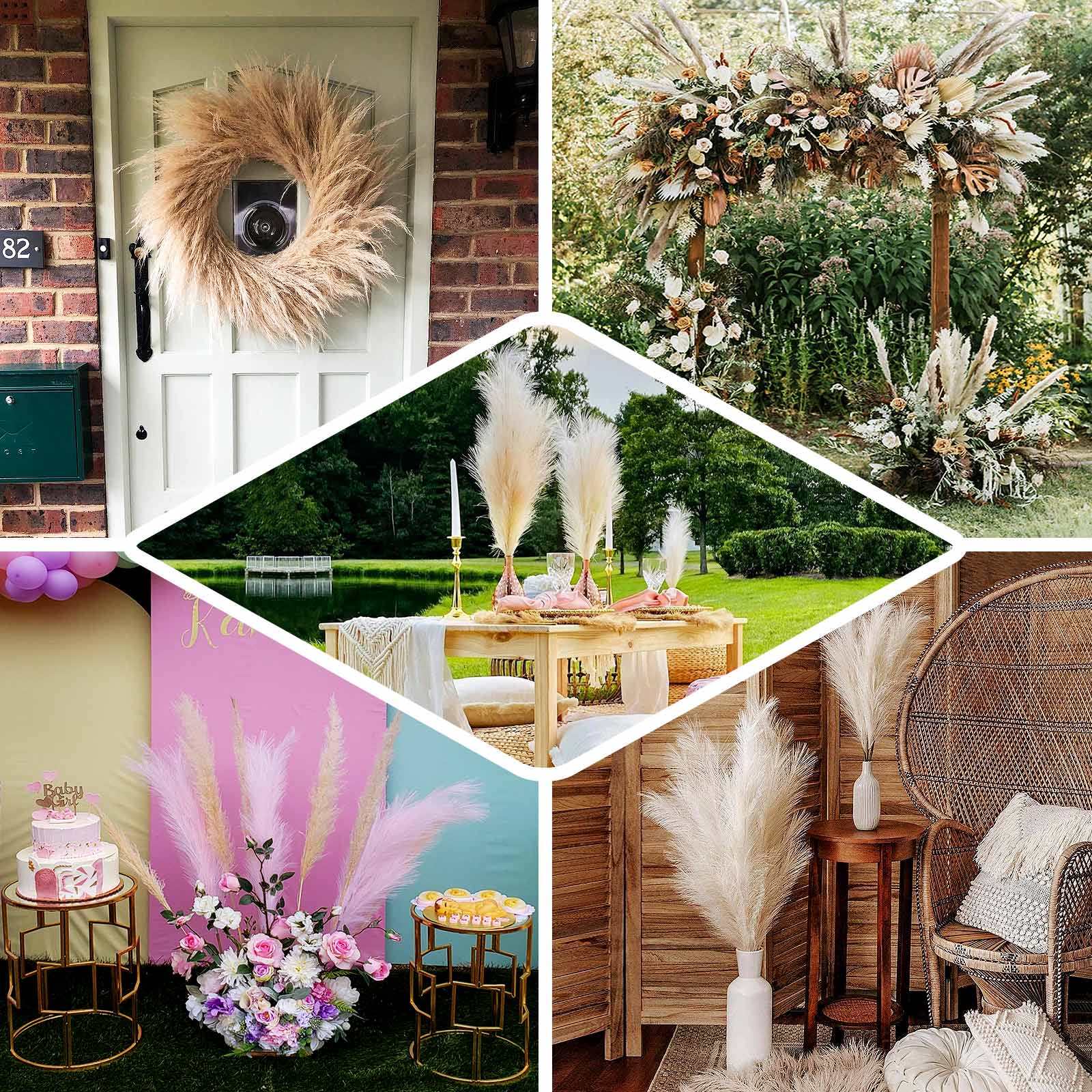 3 Stems Artificial Pampas Grass Decor White - Soft Realistic Faux Ornamental Grass Branches for Rustic Boho Chic Backdrops Floral Styling & Vase Displays 44"