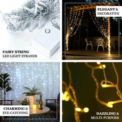 5ftx8ft Cool White 192 LED Icicle Curtain Fairy String Lights with 8 Modes