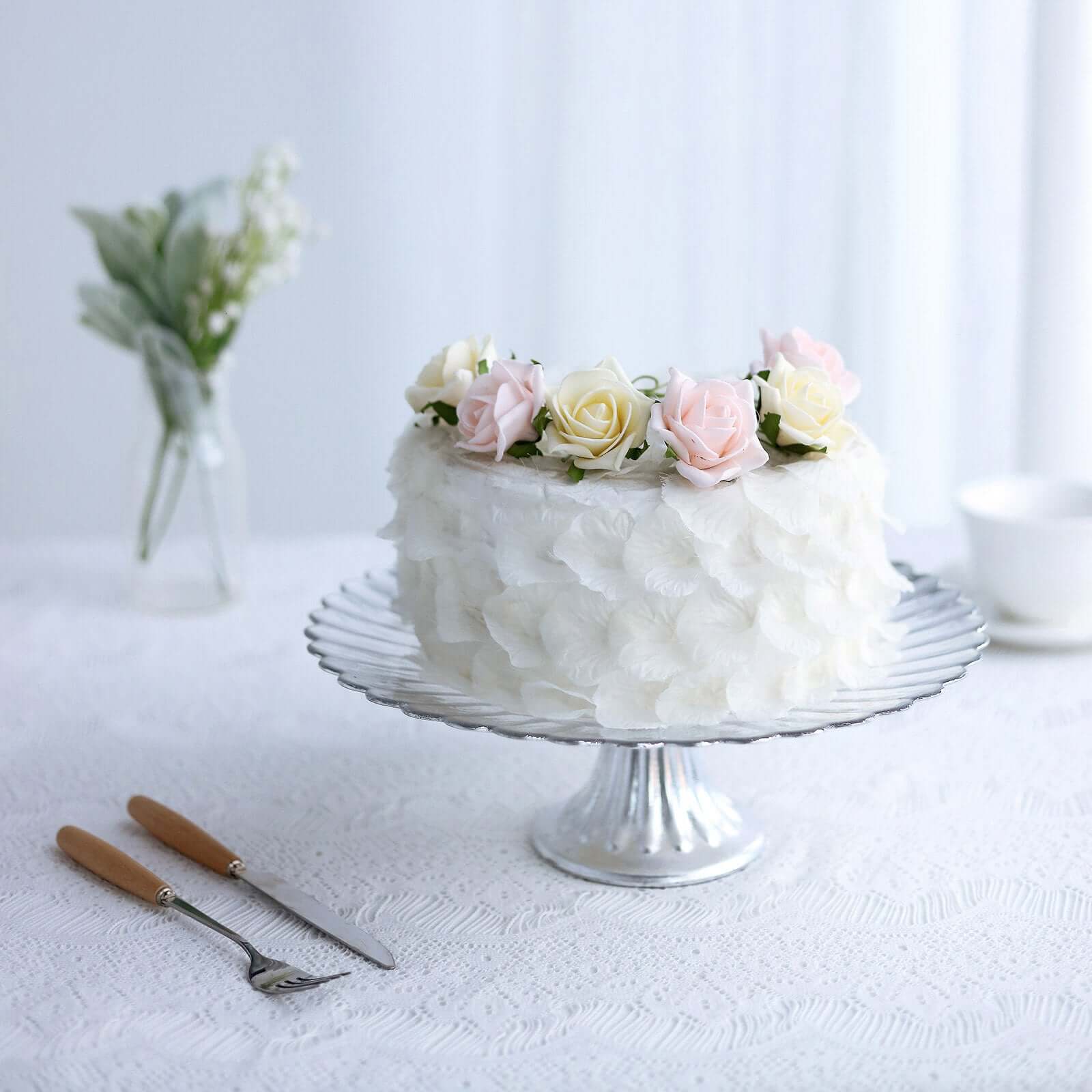 Glass Pedestal Cake Stand Wavy Edge Design Silver - Cupcake Holder and Dessert Display Plate 12"