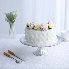 Glass Pedestal Cake Stand Wavy Edge Design Silver - Cupcake Holder and Dessert Display Plate 12"