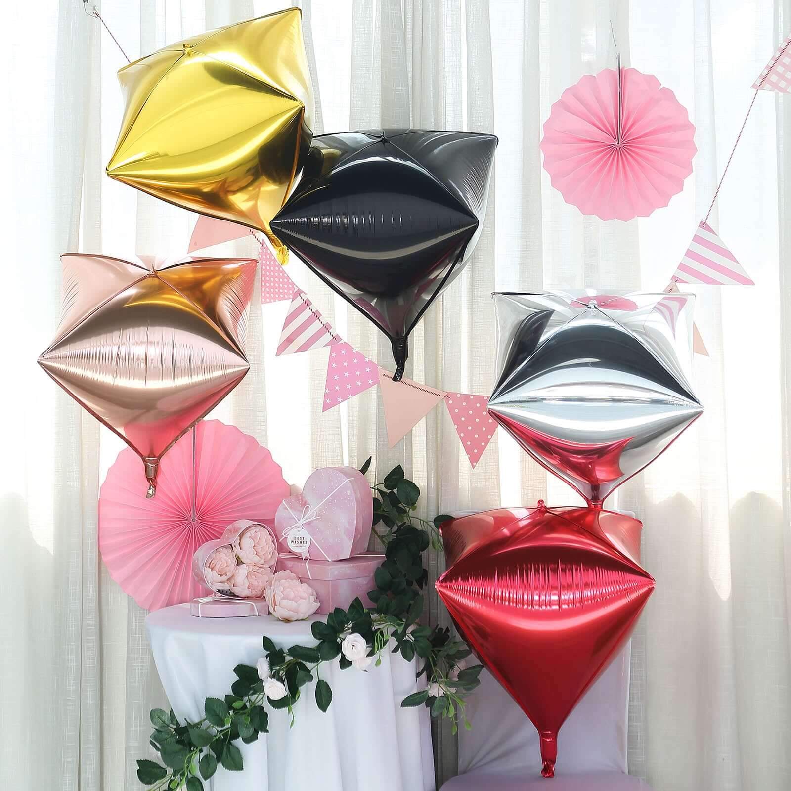 3 Pack 16" Rose Gold 4D Diamond Self-Sealing Reusable Foil Balloon