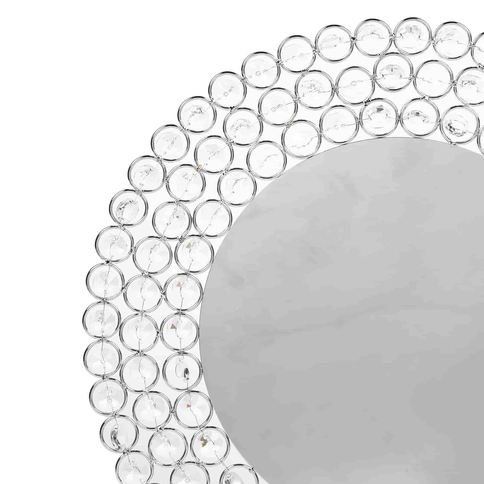 Wired Metal Round Charger Plate 14" in SIlver with Acrylic Crystal Beads, Glamorous Decorative Dinner Charger Tableware