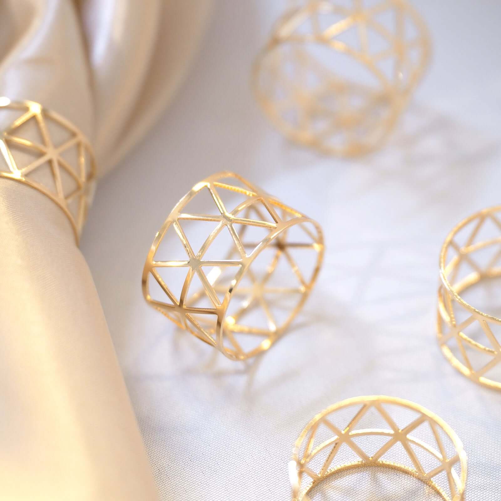 5 Pack Metallic Gold Geometric Napkin Rings, Paper Napkin Holders
