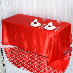 Satin Rectangular 90"x132" Tablecloth Red Satin - Seamless Table Cover