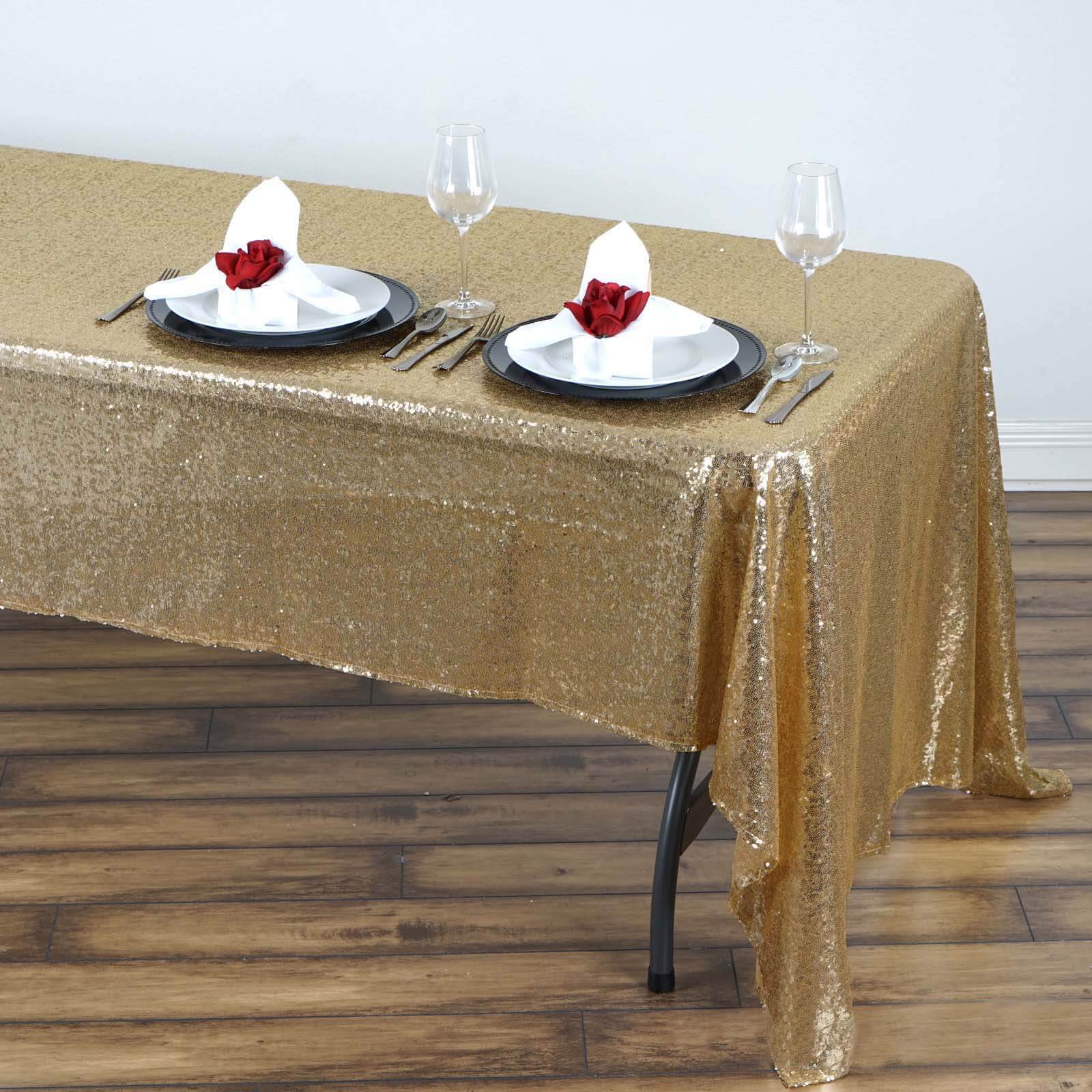 Sequin 60"x126" Rectangle Tablecloth Champagne - Glittering Finish Table Cover