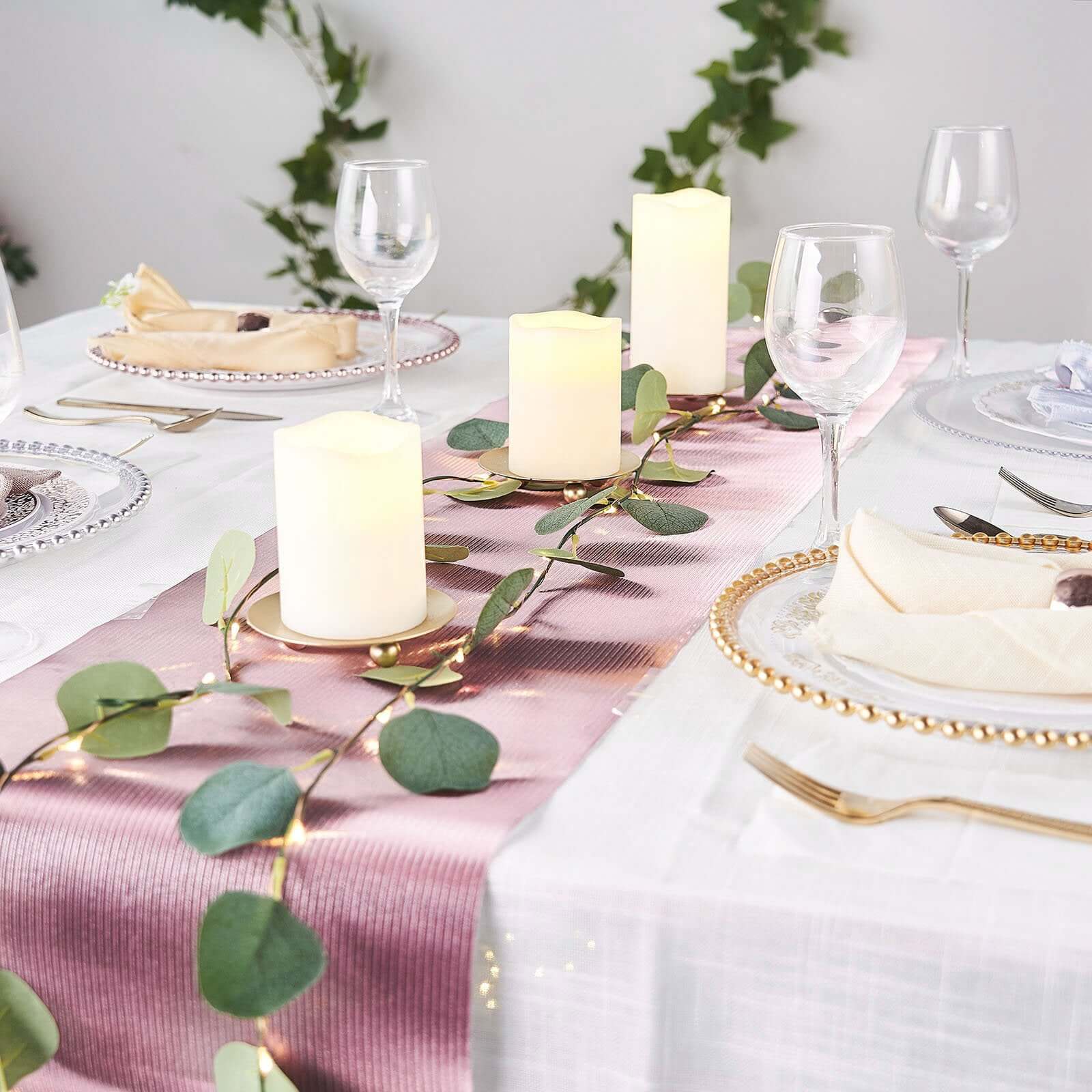 Glitter Paper 9ft Table Runner Roll Rose Gold Disposable Ridge Pattern Table Decor