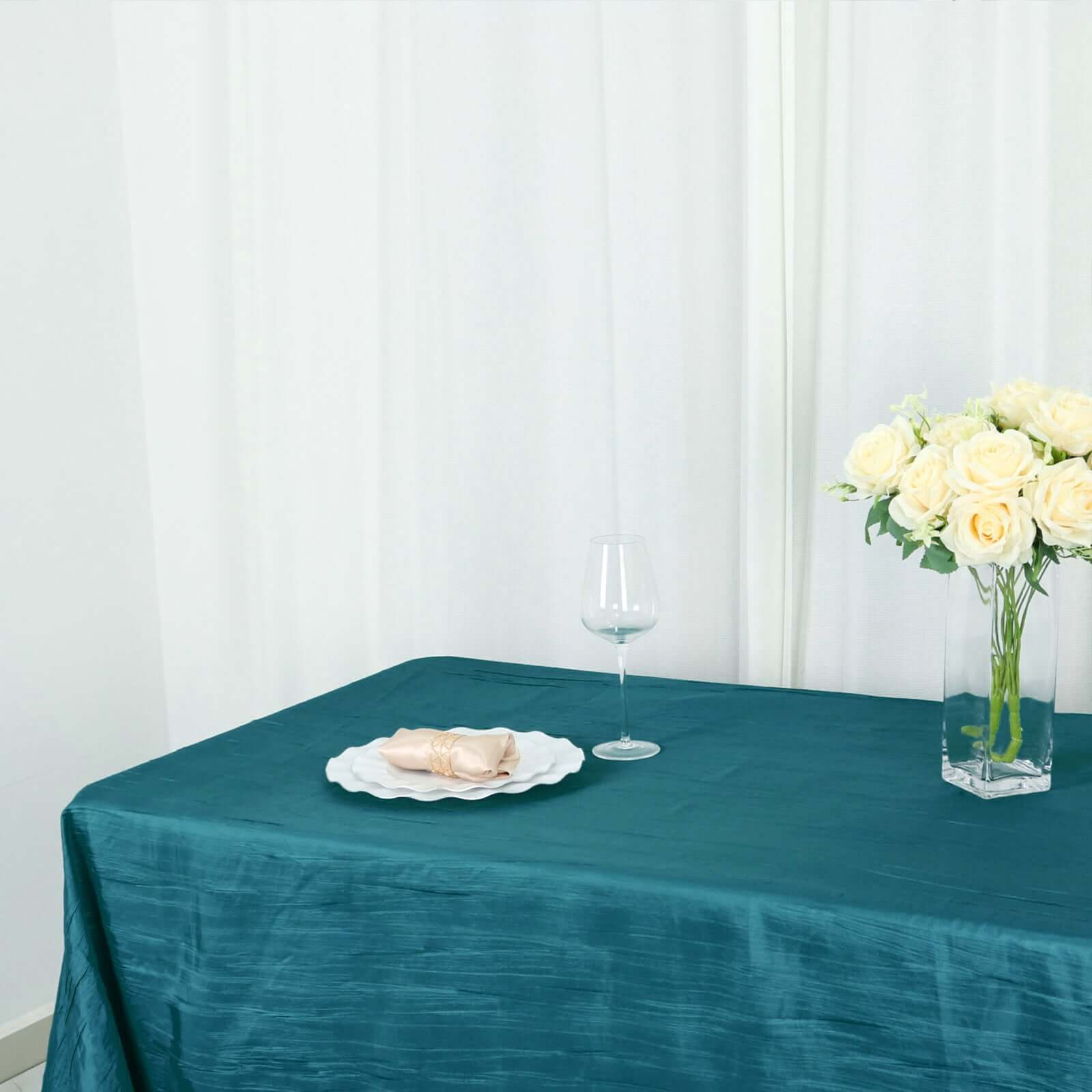 Taffeta 90"x156" Rectangle Tablecloth Teal - Accordion Crinkle Seamless Table Cover