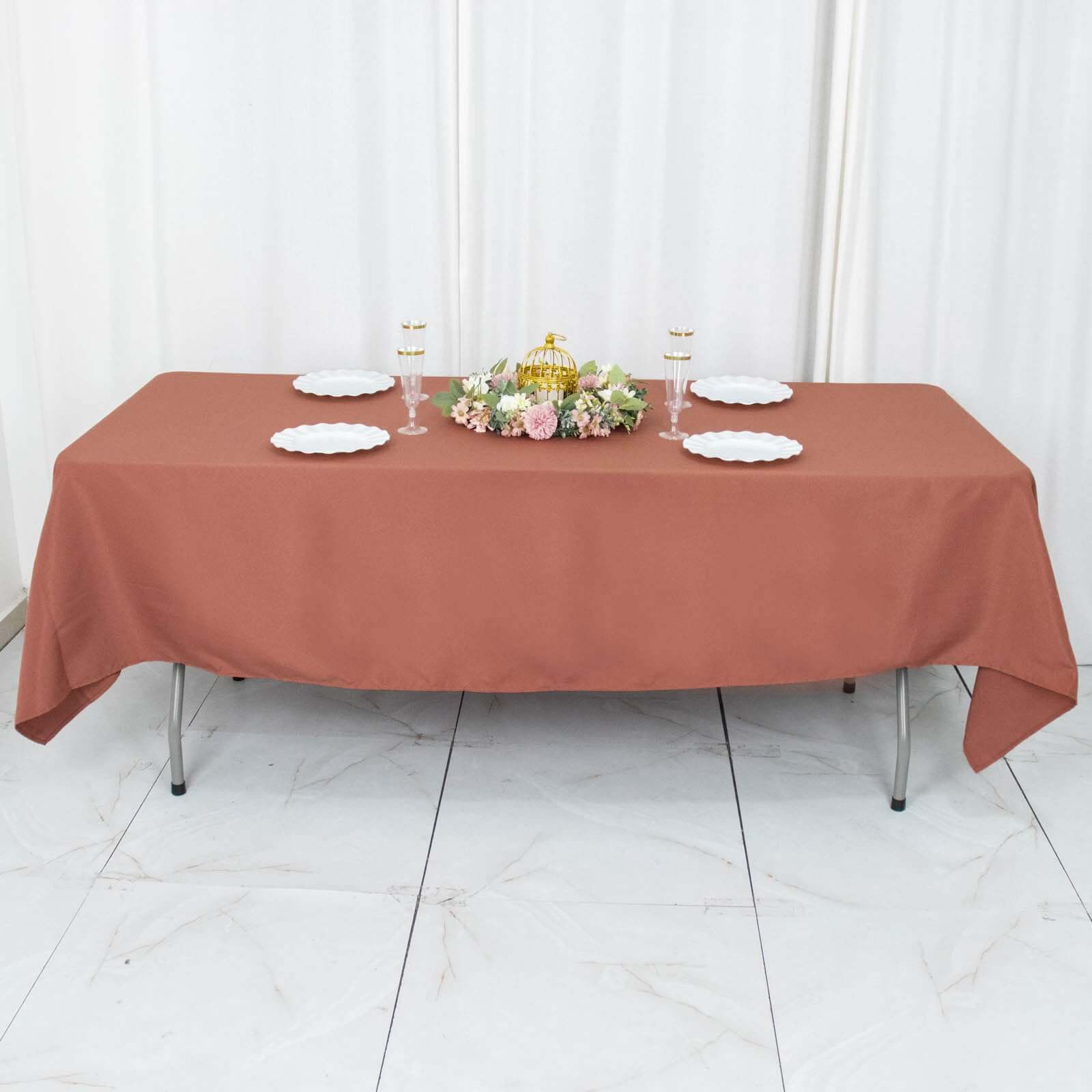 Premium Polyester 60"x102" Rectangle Tablecloth Terracotta (Rust) - Durable 220GSM Wrinkle-Resistant Table Cover