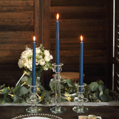 12-Pack Taper Candles Premium Wax Design Navy Blue - Unscented Candles for Upscale Settings 10"