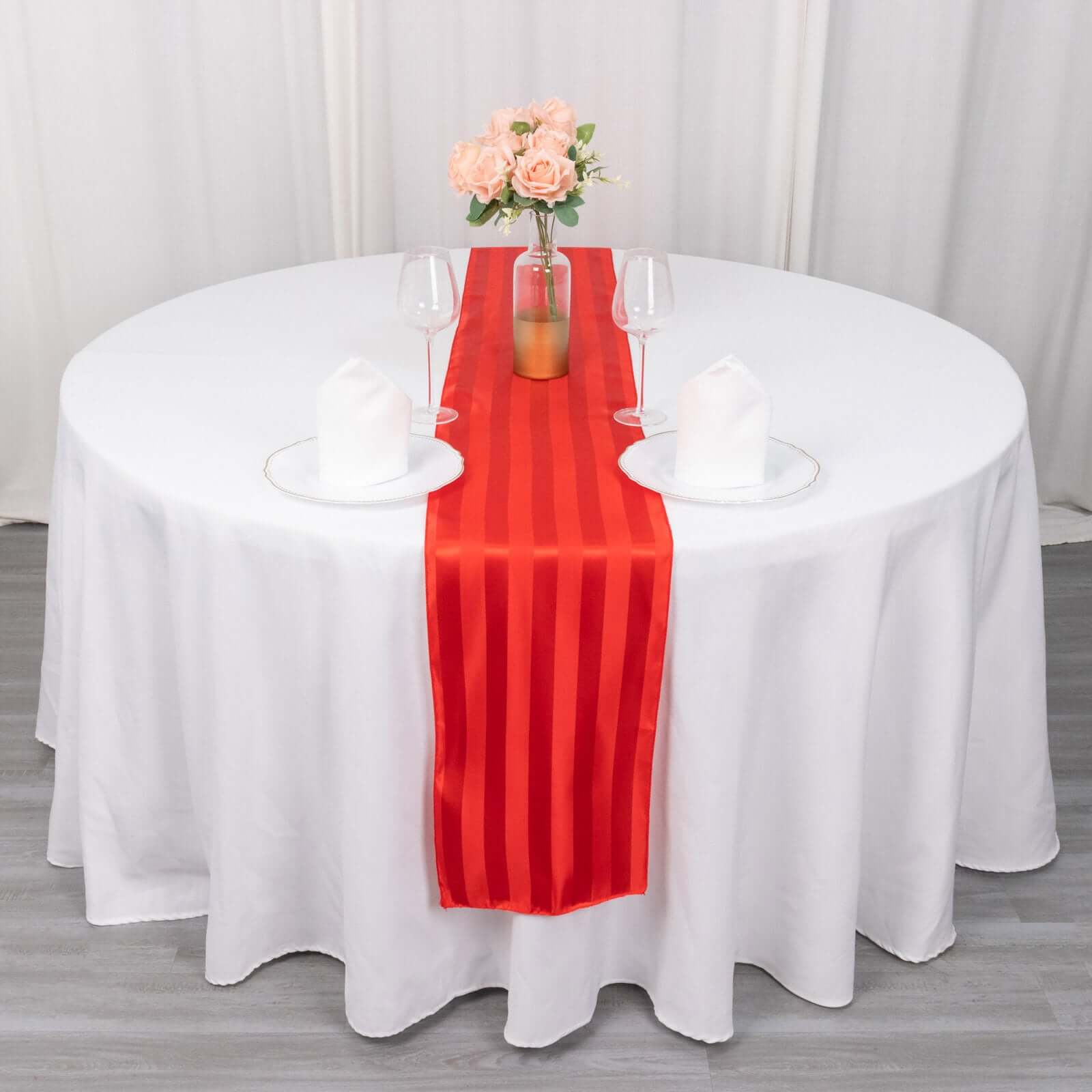 Satin 12"x108" Table Runner Red - Stripe Table Decor