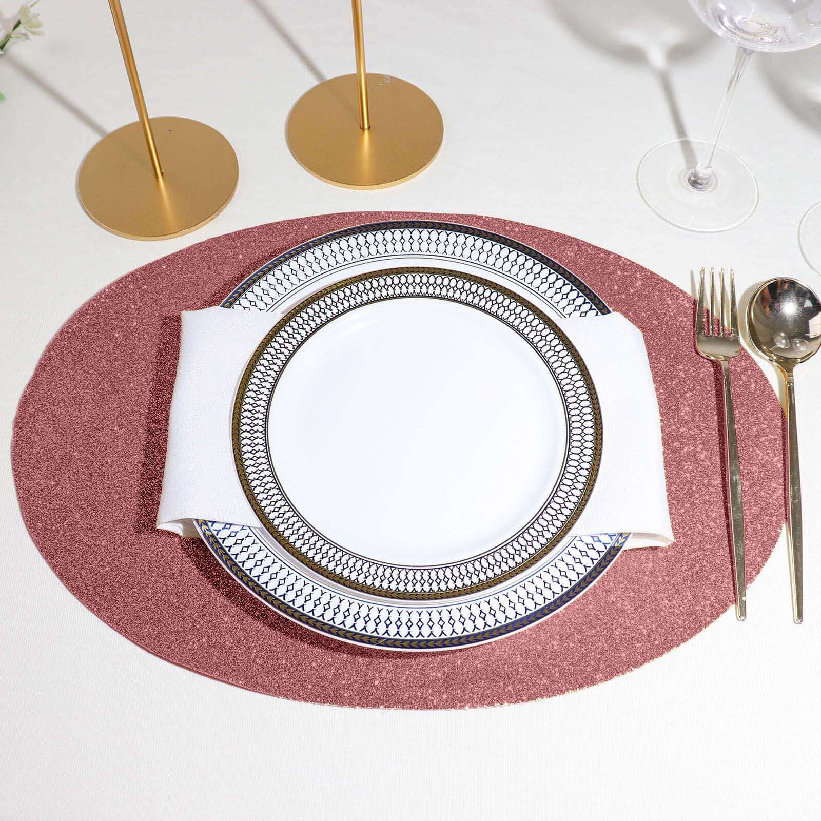 6-Pack Placemats Glitter Design Coral Sparkle Oval - Non-Slip Decorative Table Mats for Dining 12"x18"