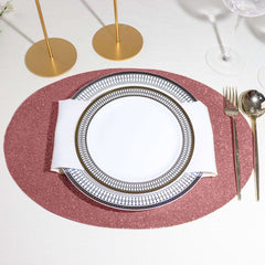 6-Pack Placemats Glitter Design Coral Sparkle Oval - Non-Slip Decorative Table Mats for Dining 12"x18"
