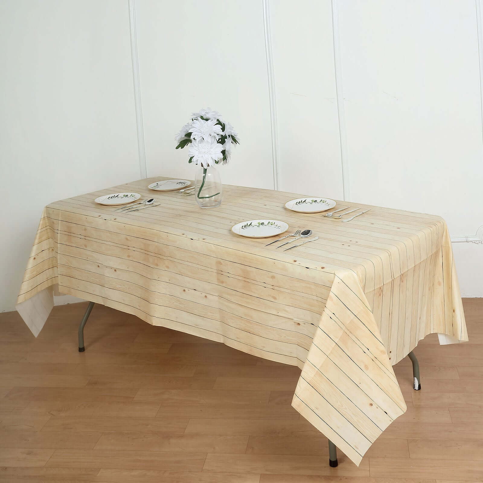 Plastic Table Cover Natural Rectangle with Rustic Wooden Print - Durable PVC Disposable Tablecloth 52"x108"