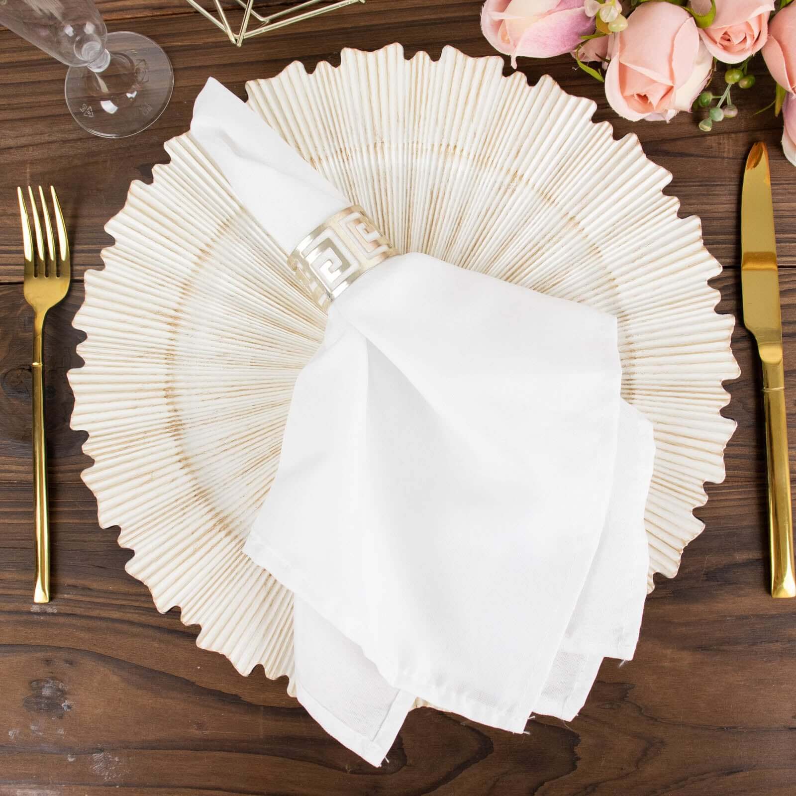 6-Pack Acrylic Plastic Round Charger Plates 13" in Washwhite with Sunray Scalloped Rim, Decorative Dinner Party Charger Tableware