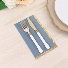 50-Pack Paper Dinner Napkins Dusty Blue with Gold Foil Edge 2 Ply - Stylish Disposable Napkins