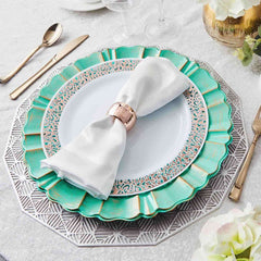 6-Pack Acrylic Plastic Round Charger Plates 13" in Turquoise with Gold Brushed Wavy Scalloped Rim, Decorative Dinner Party Charger Tableware
