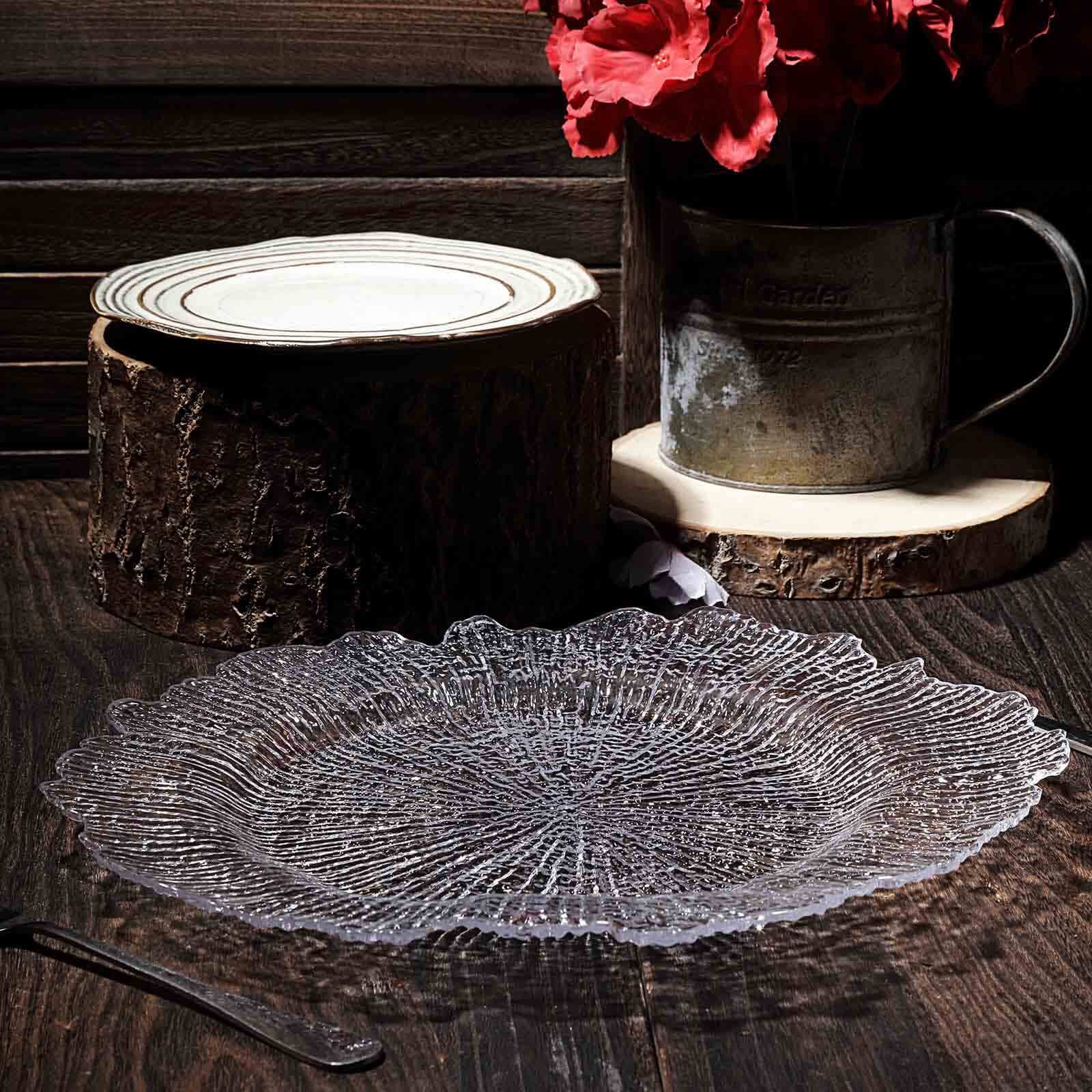 6-Pack Plastic Round Charger Plates 12" in Clear with Reef Design, Decorative Dinner Party Serving Plates