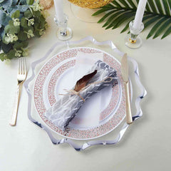 6-Pack Acrylic Plastic Round Charger Plates 13" in Clear with Silver Scalloped Edge, Exquisite Dinner Serving Plates