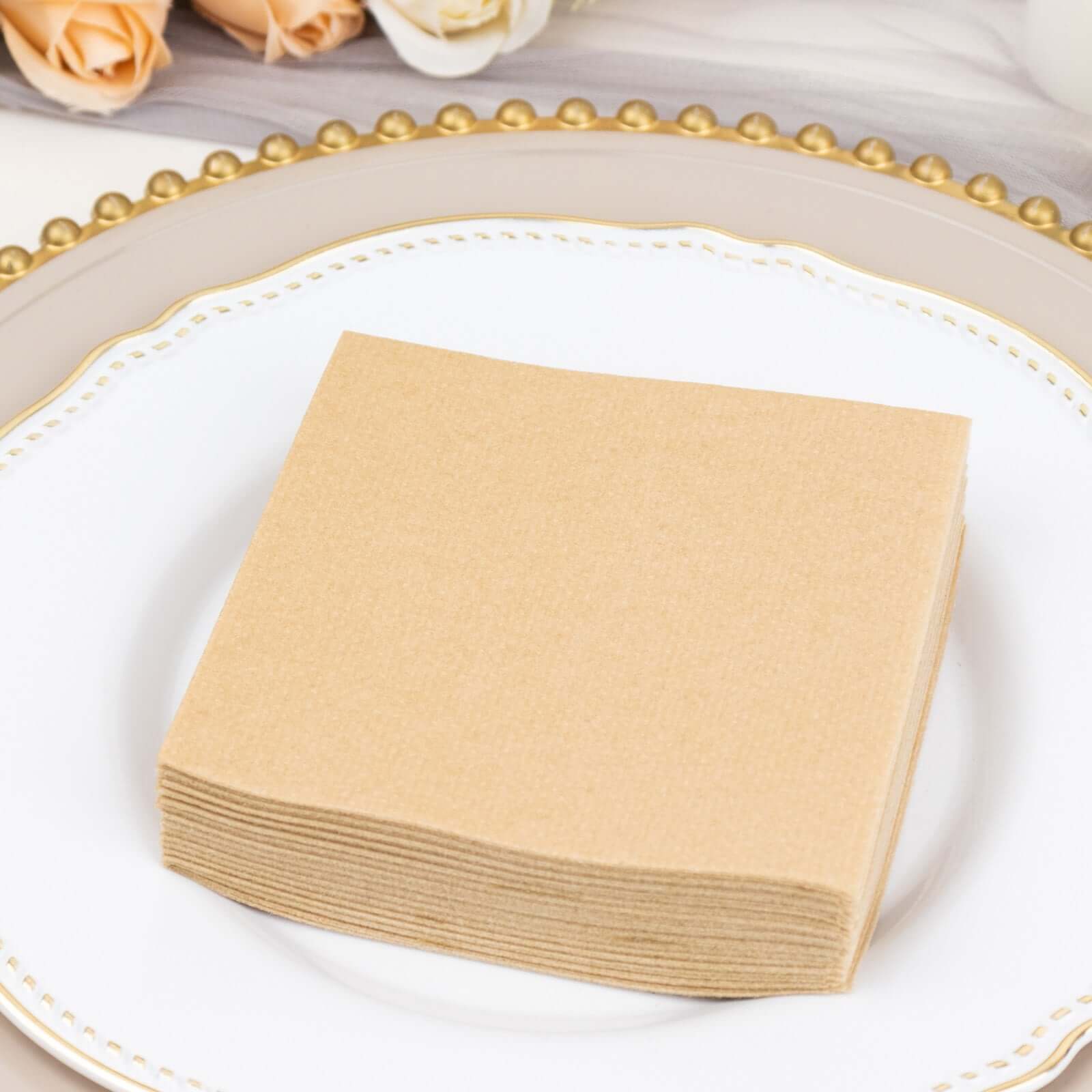 20-Pack Paper Linen-Like Cocktail Napkins Natural - Disposable 5"x5" Airlaid Soft Napkins