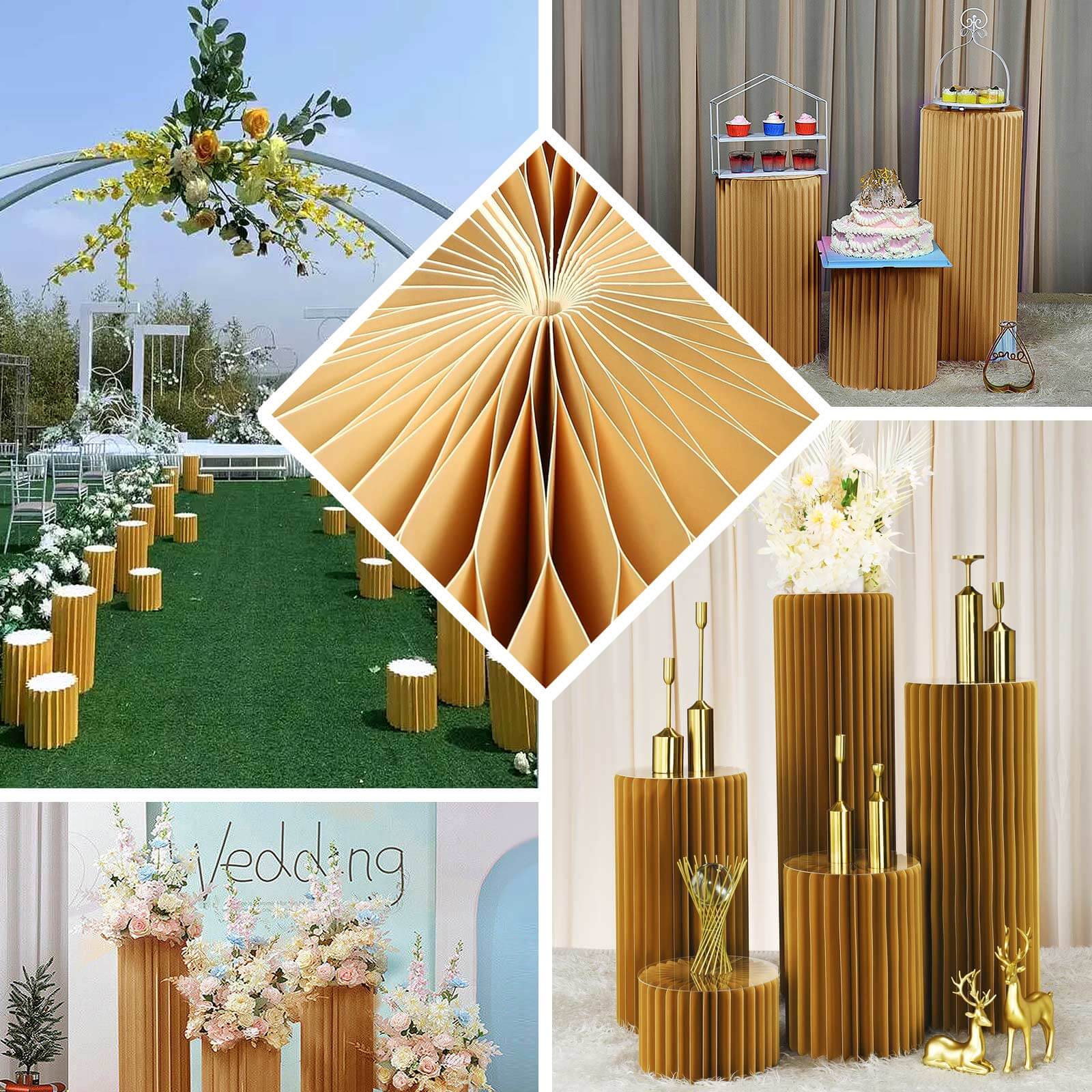 32" Gold Cylinder Display Column Stand, Pillar Pedestal Stand With Top Plate