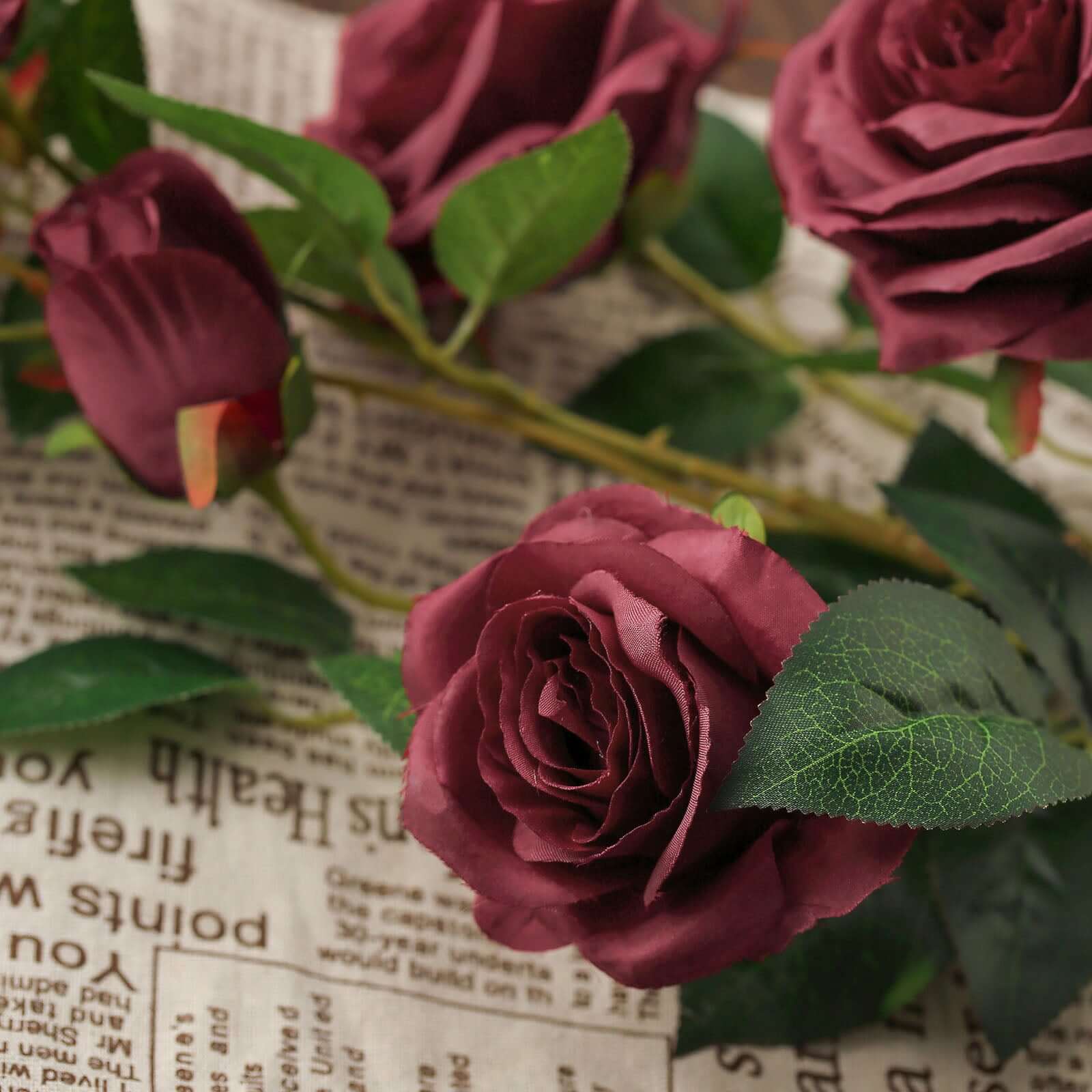 2 Bouquets 33" Tall Burgundy Artificial Silk Rose Flower Bush Stems