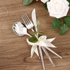 24-Pack Plastic Flatware Set with Sleek Modern Design Silver - Premium Disposable Silverware 8"