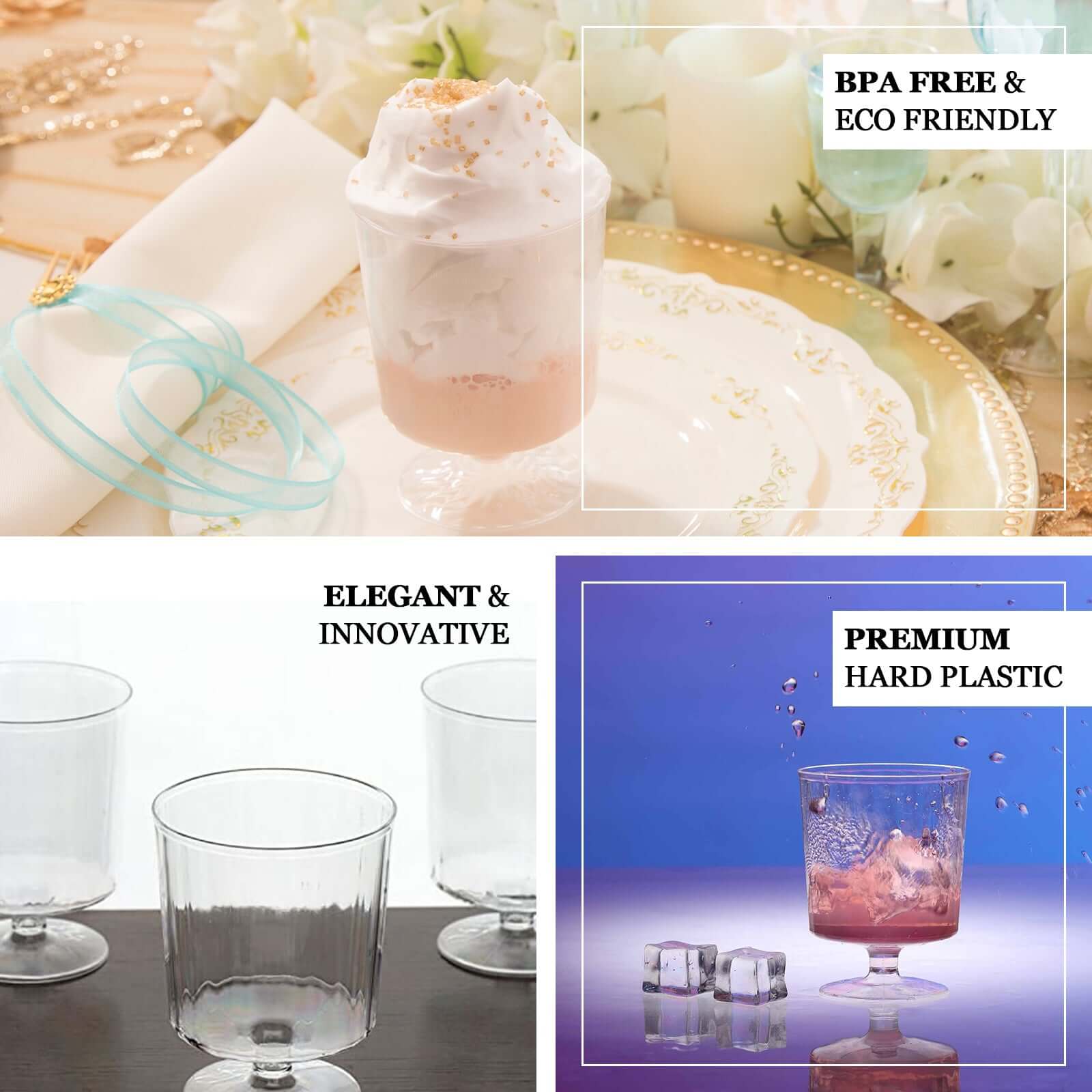 12-Pack Plastic Wine Glasses Clear Short Stem - Durable Disposable Drinkware for Wine 8oz