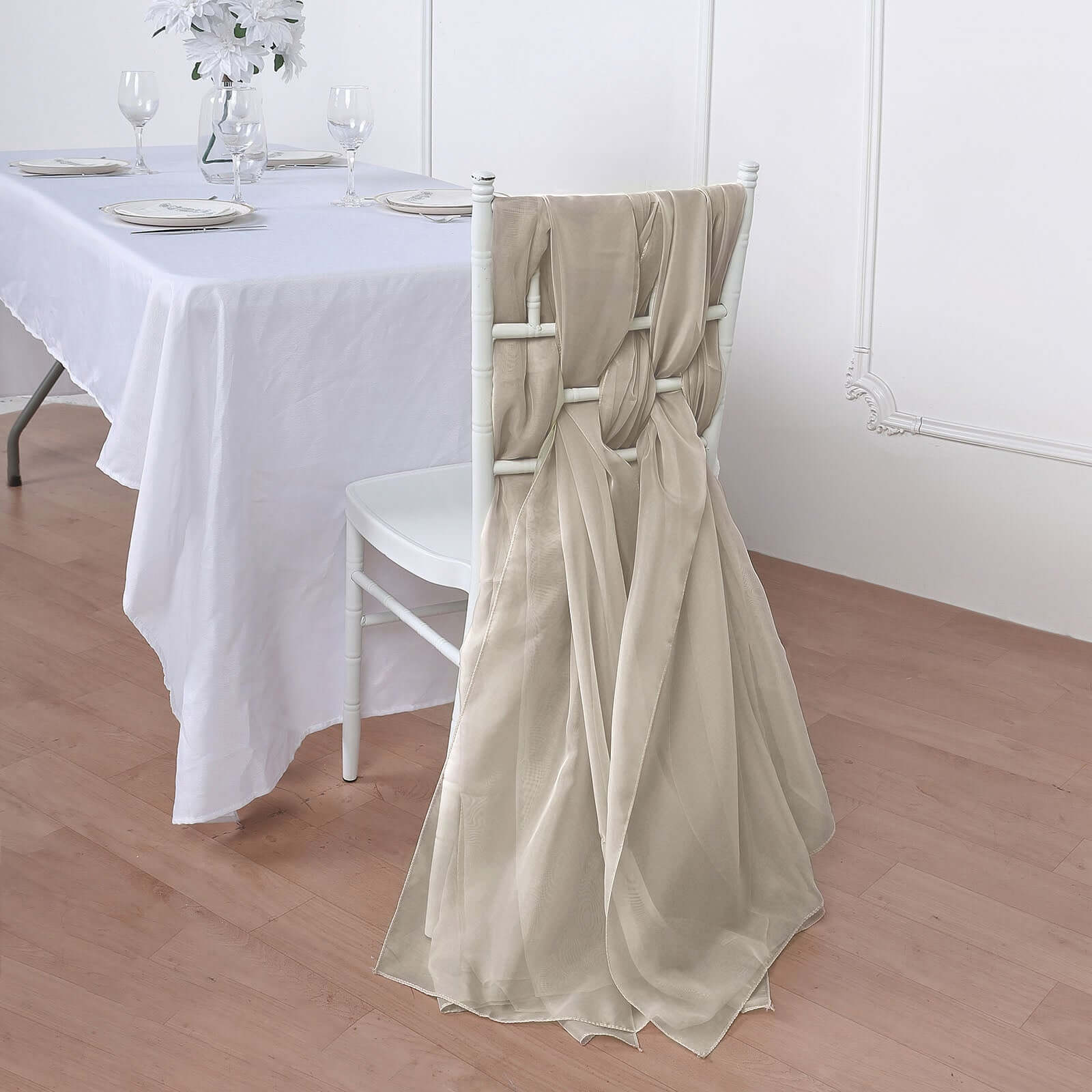5 Pack Natural DIY Premium Designer Chiffon Chair Sashes - 22"x78"