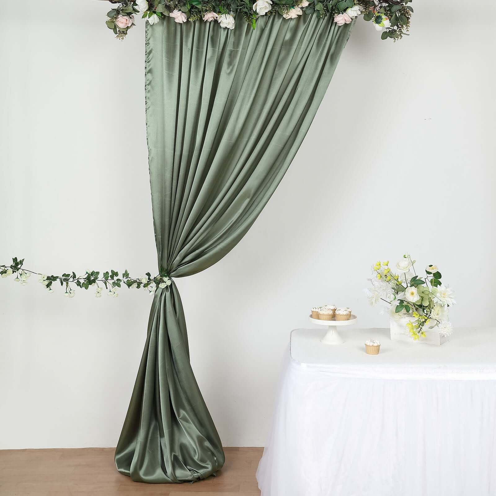 8ftx10ft Dusty Sage Green Satin Event Curtain Drapes, Backdrop Event Panel