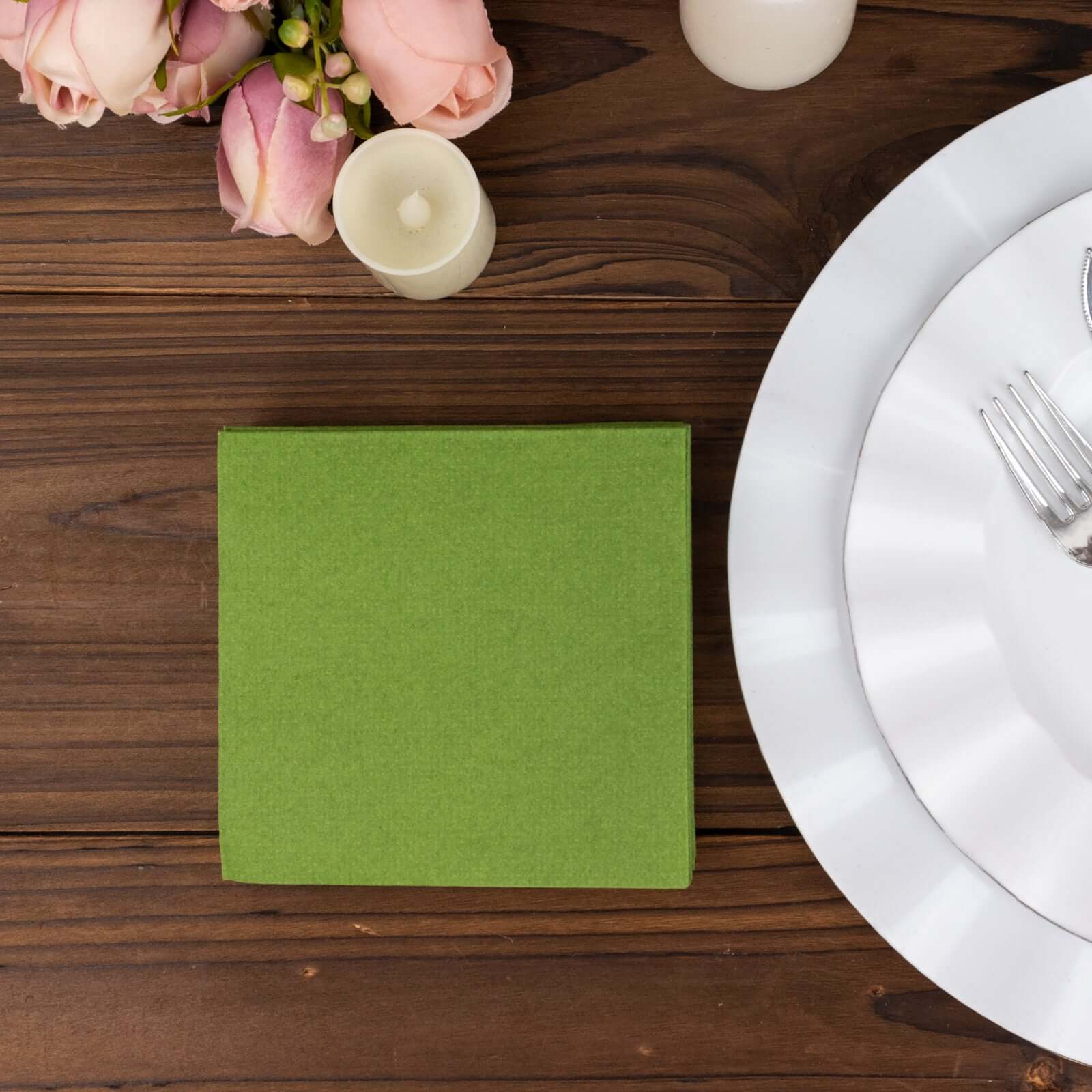 20-Pack Paper Linen-Like Cocktail Napkins Olive Green - Disposable 5"x5" Airlaid Soft Napkins