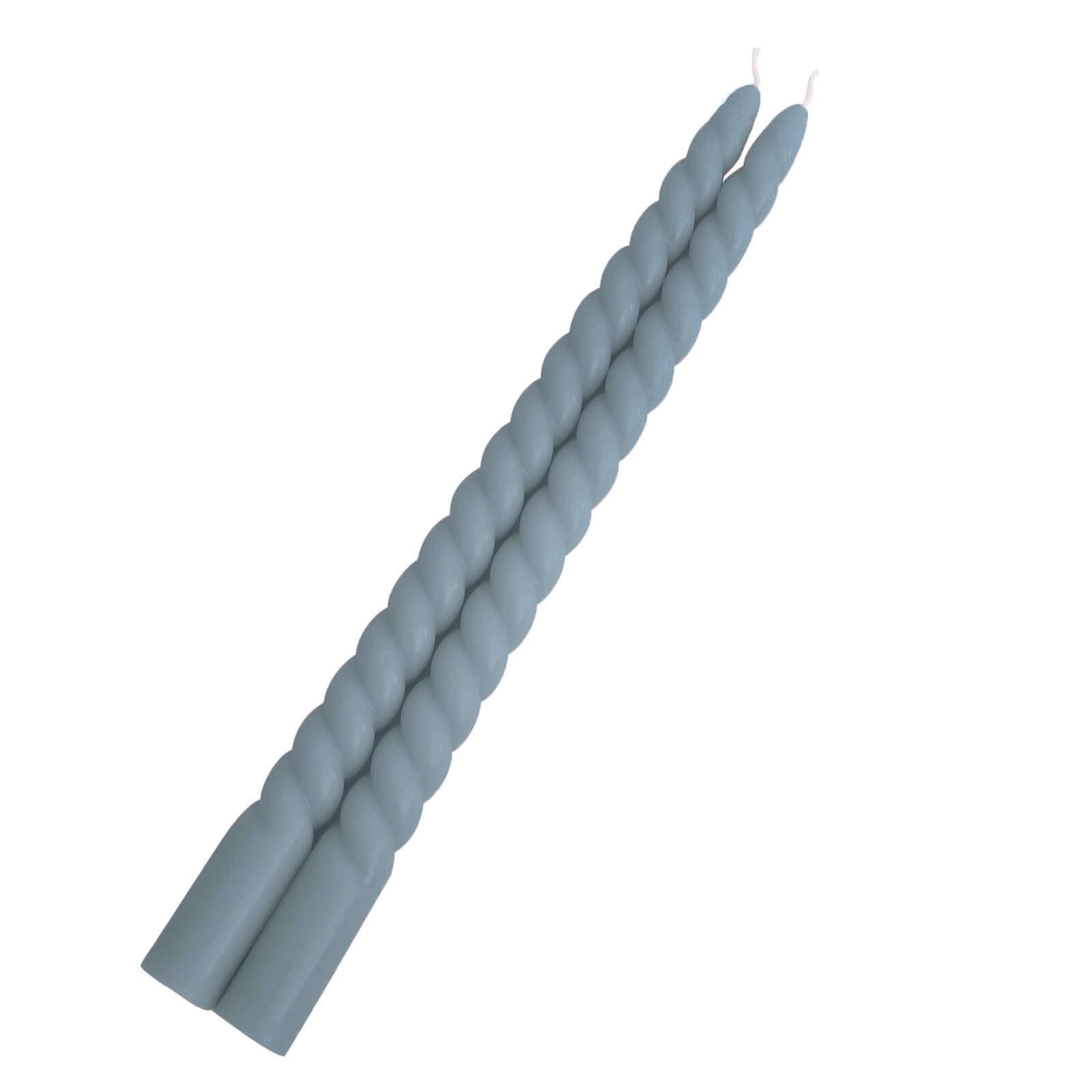 12-Pack Taper Candles Spiral Long Burn Wick Design Dusty Blue - Premium Unscented Wax Dinner Candle Sticks 11"