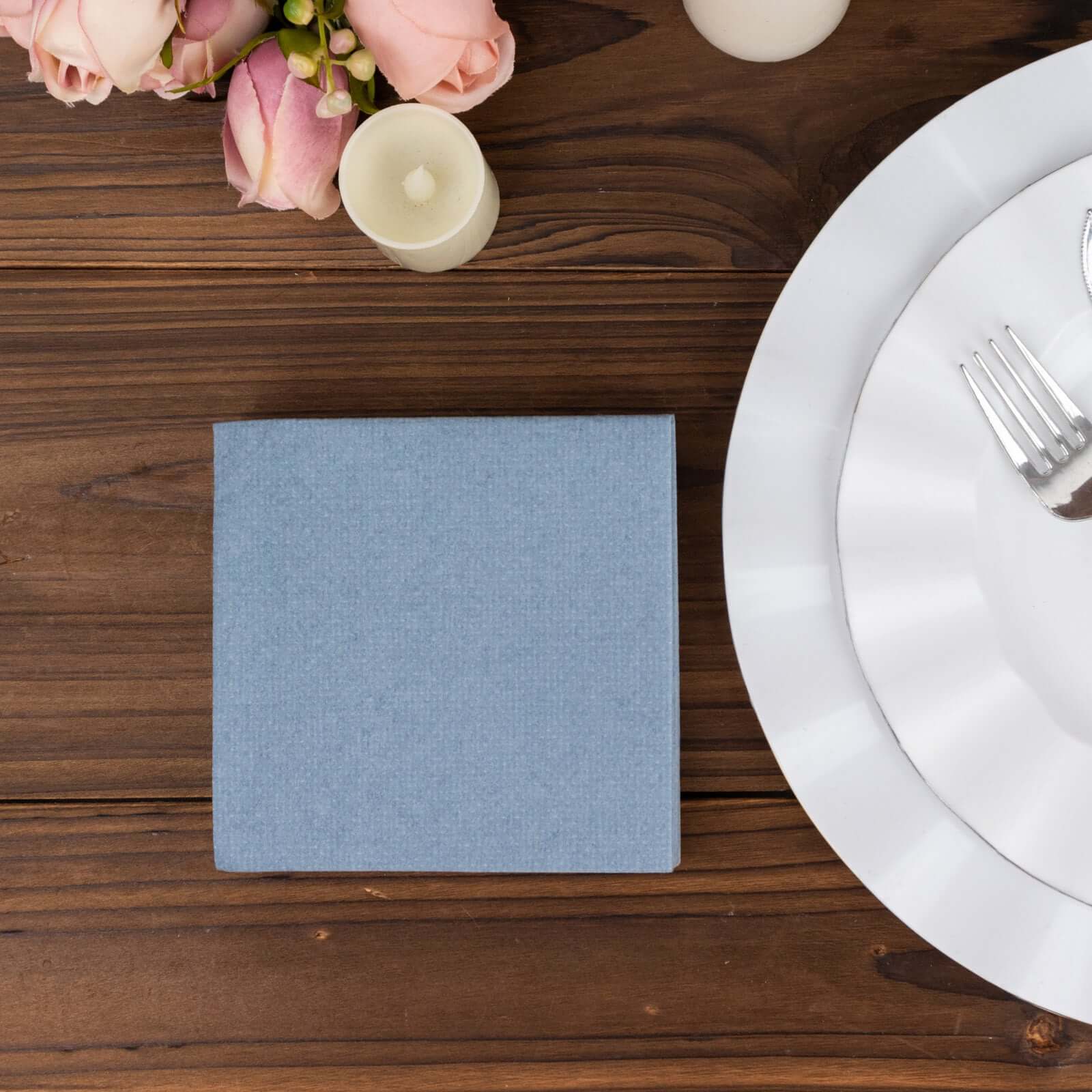 20-Pack Paper Linen-Like Cocktail Napkins Dusty Blue - Disposable 5"x5" Airlaid Soft Napkins